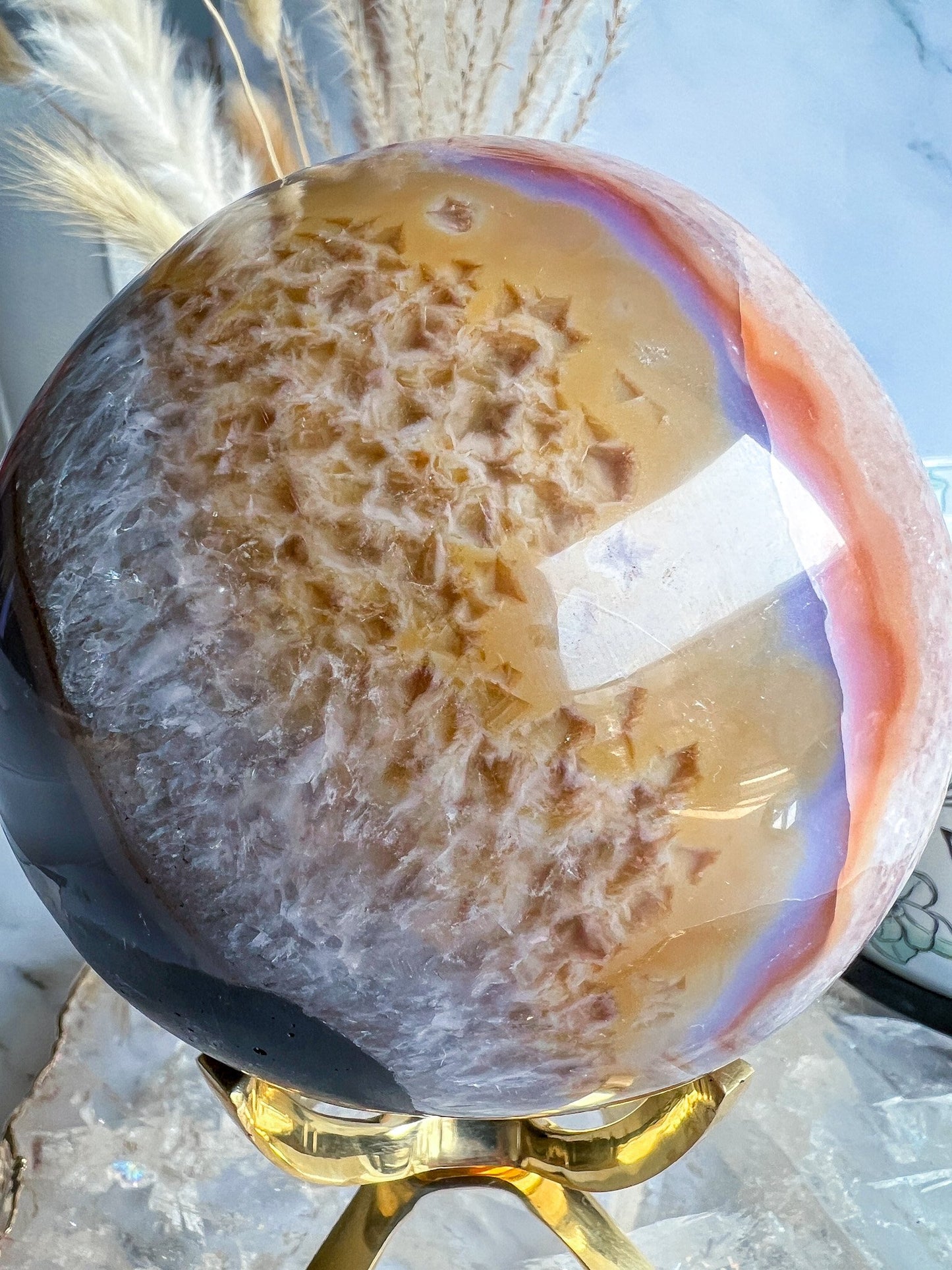 Sugary Rainbow Amethyst Agate Geode Sphere