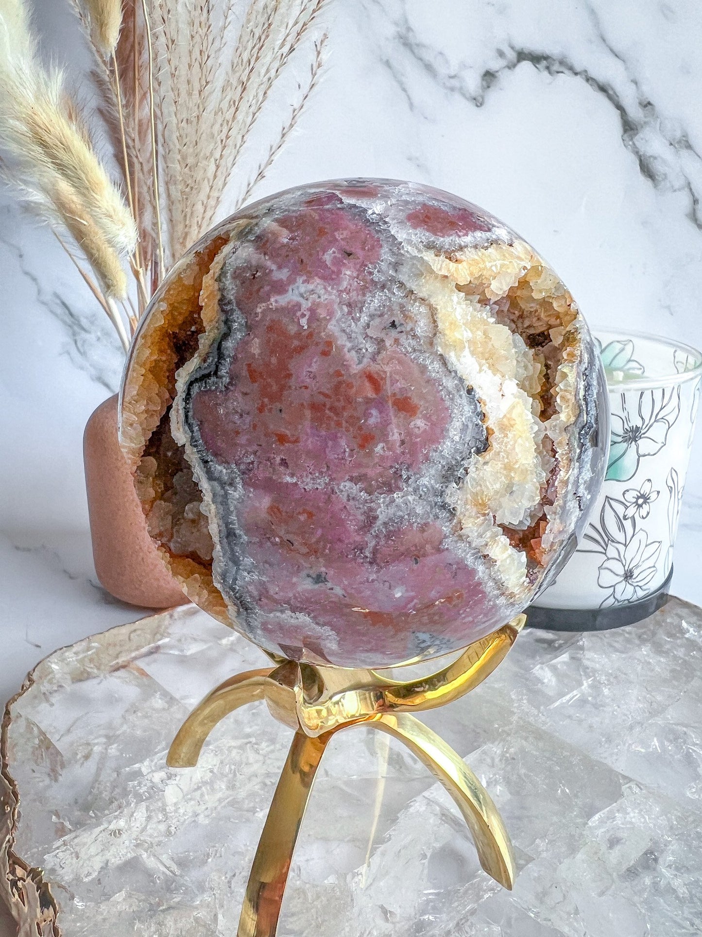 Moody Druzy Pink Amethyst Sphere