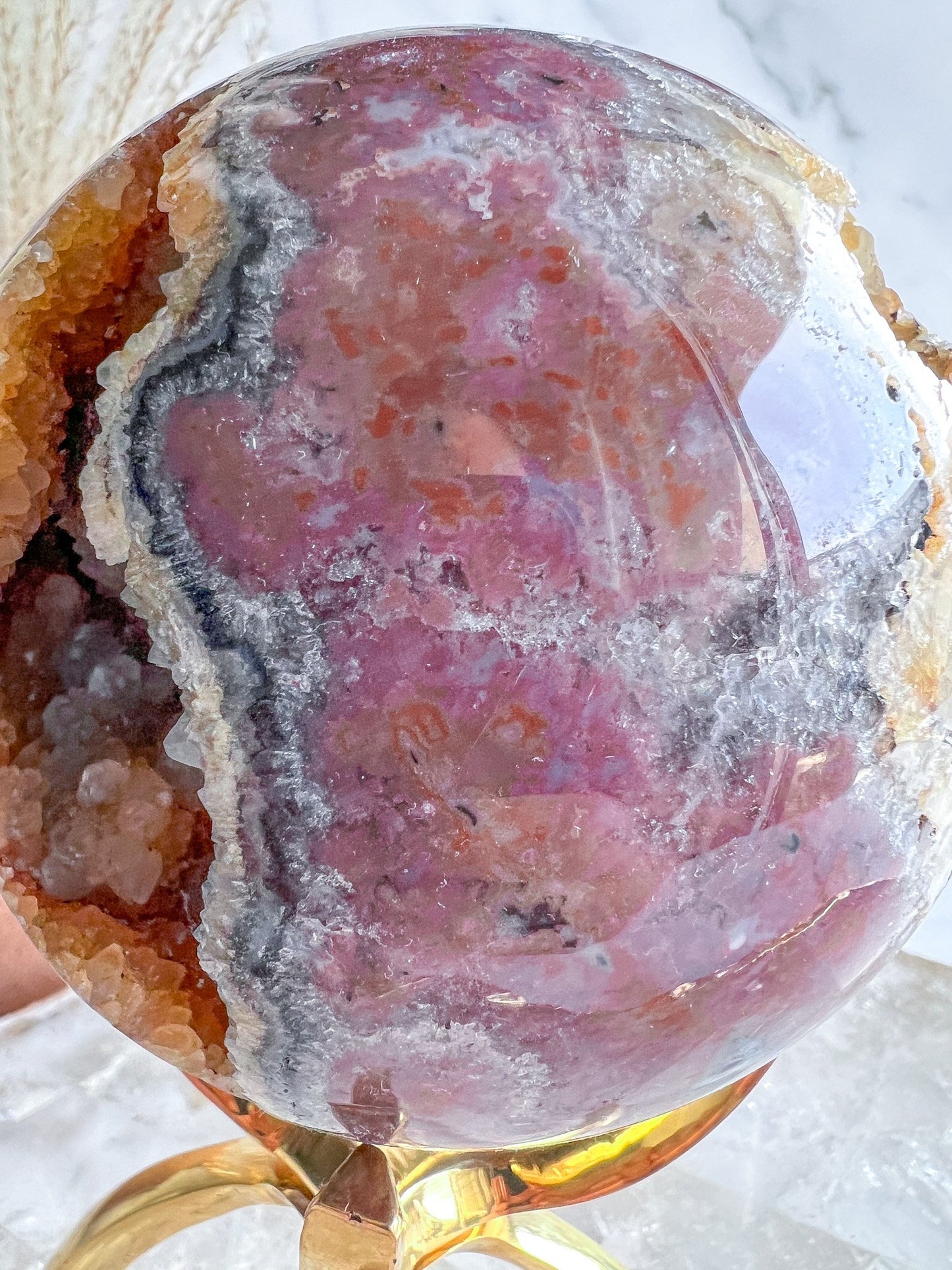 Moody Druzy Pink Amethyst Sphere