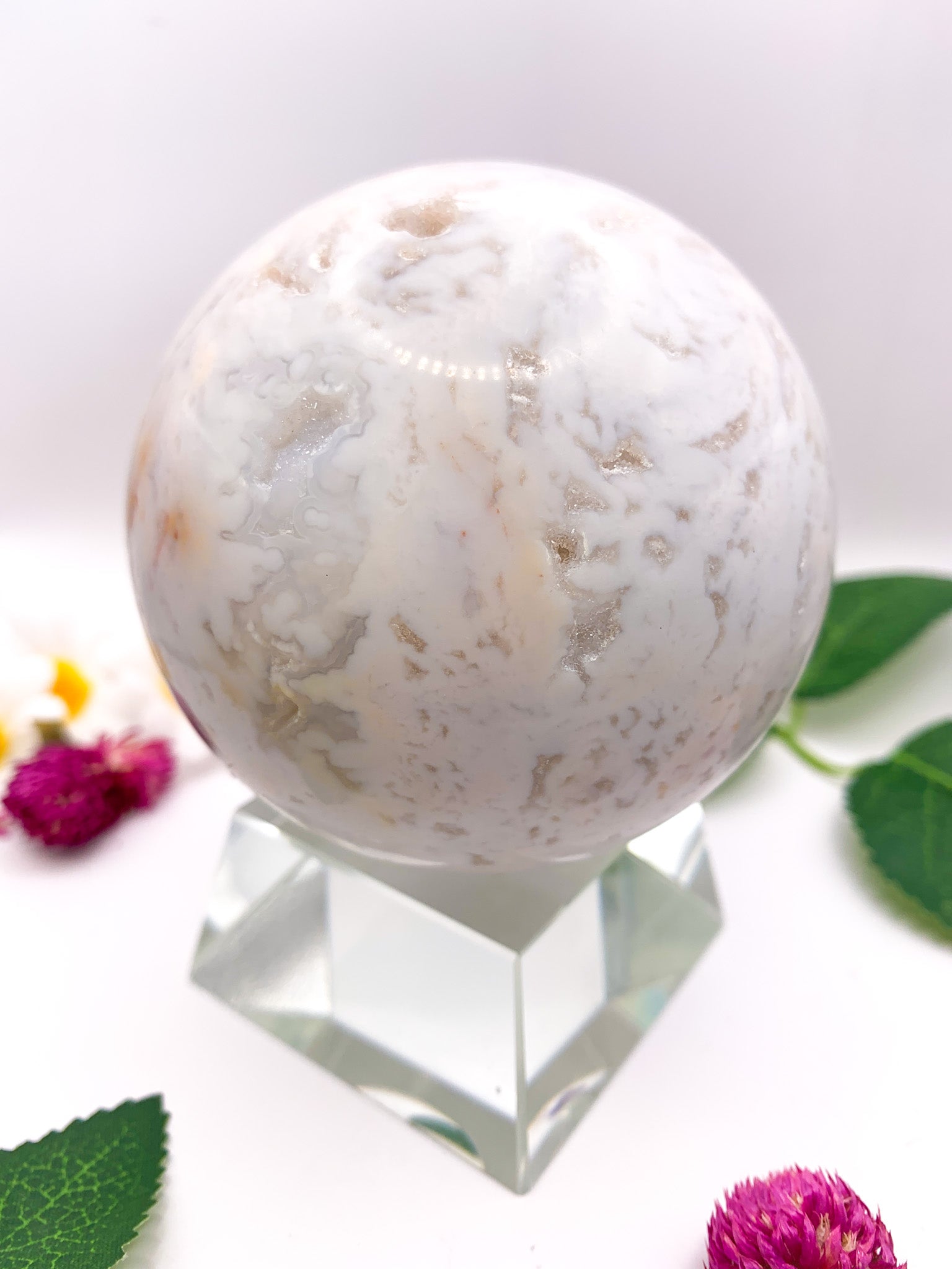 White Druzy Ocean Jasper Sphere (Rare) - Crystal Love Treasures