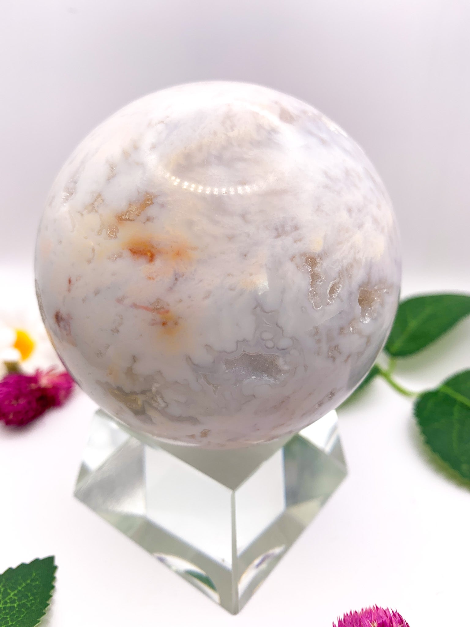 White Druzy Ocean Jasper Sphere (Rare) - Crystal Love Treasures