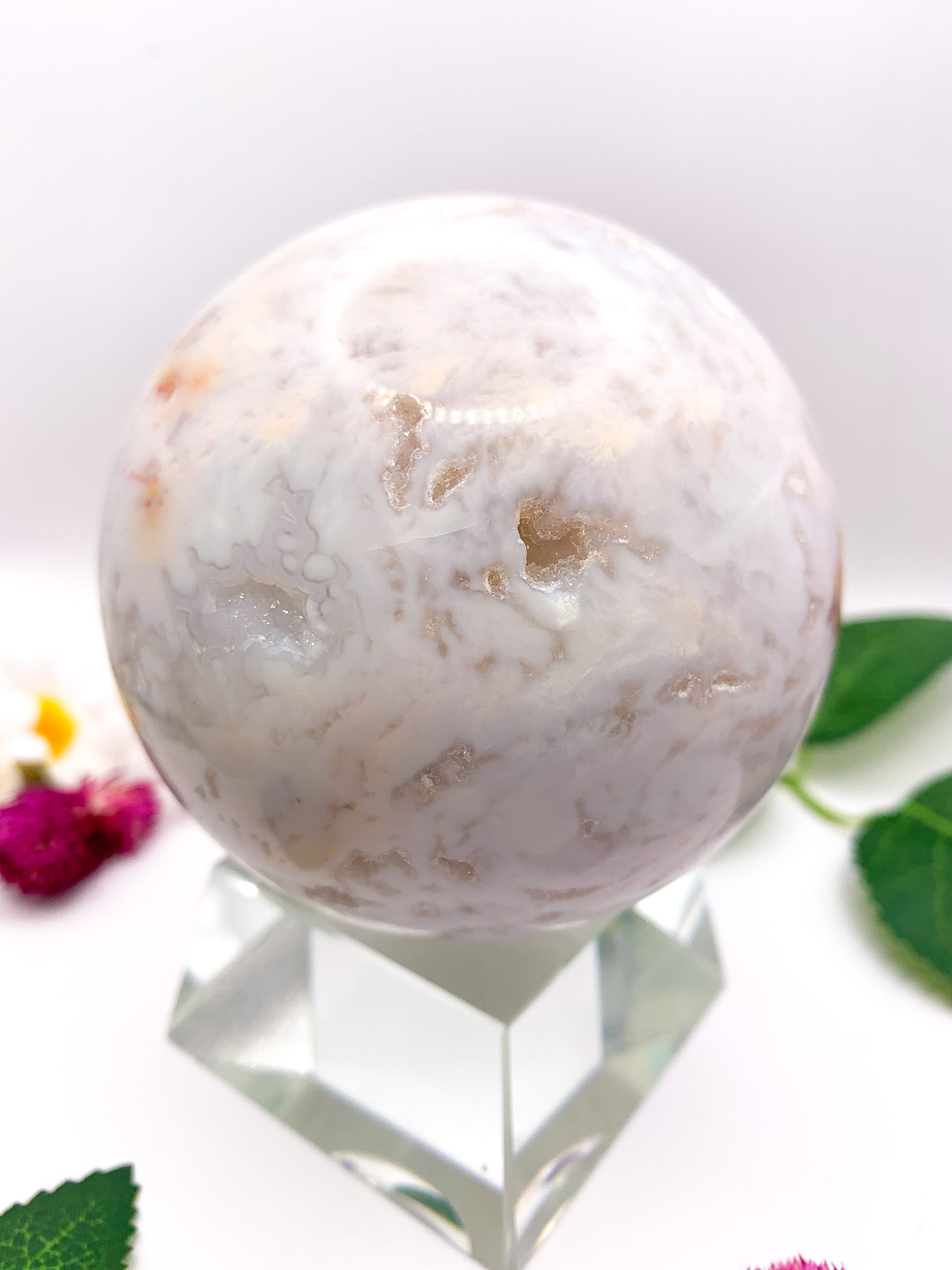 White Druzy Ocean Jasper Sphere (Rare) - Crystal Love Treasures