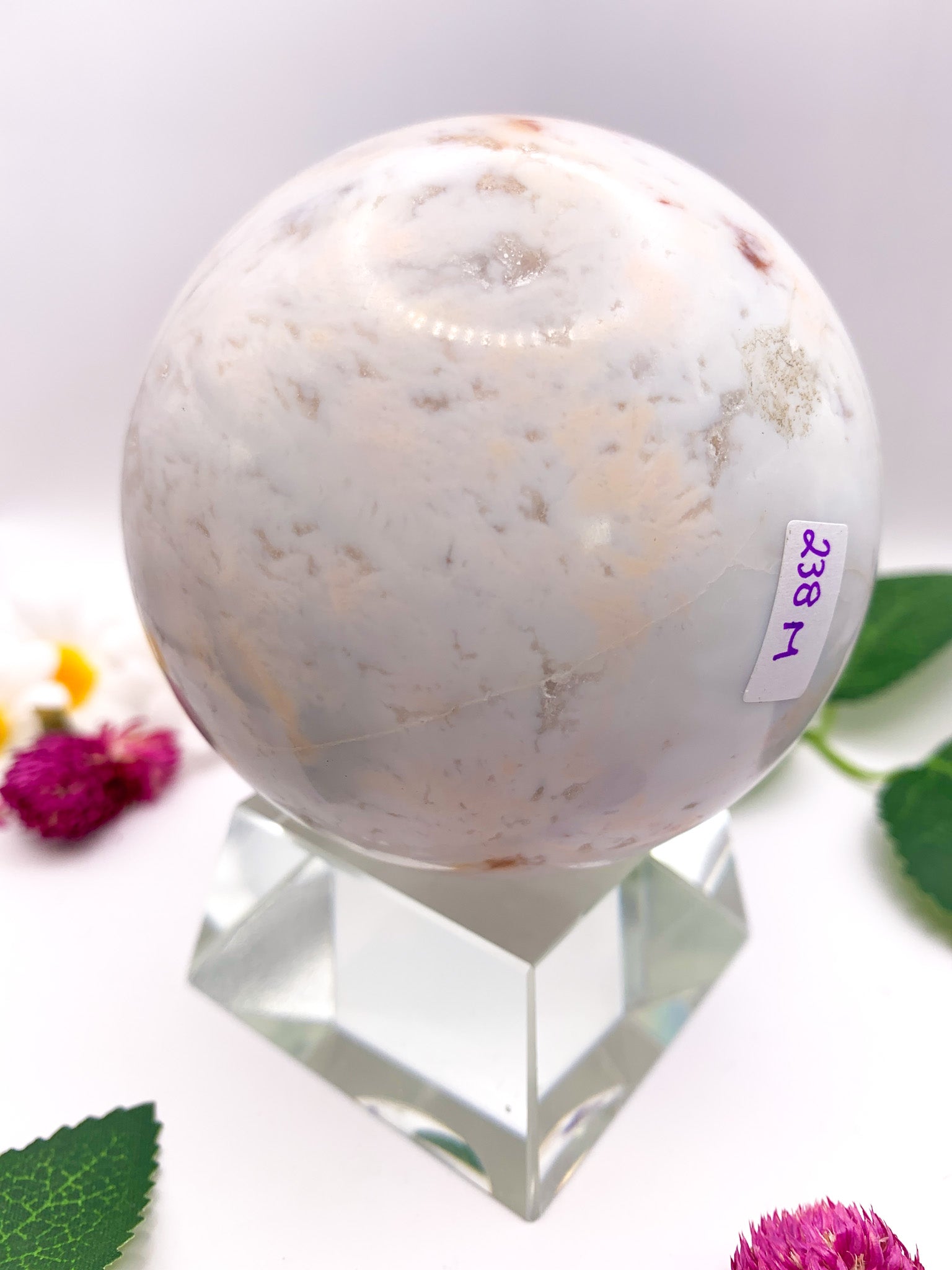 White Druzy Ocean Jasper Sphere (Rare) - Crystal Love Treasures