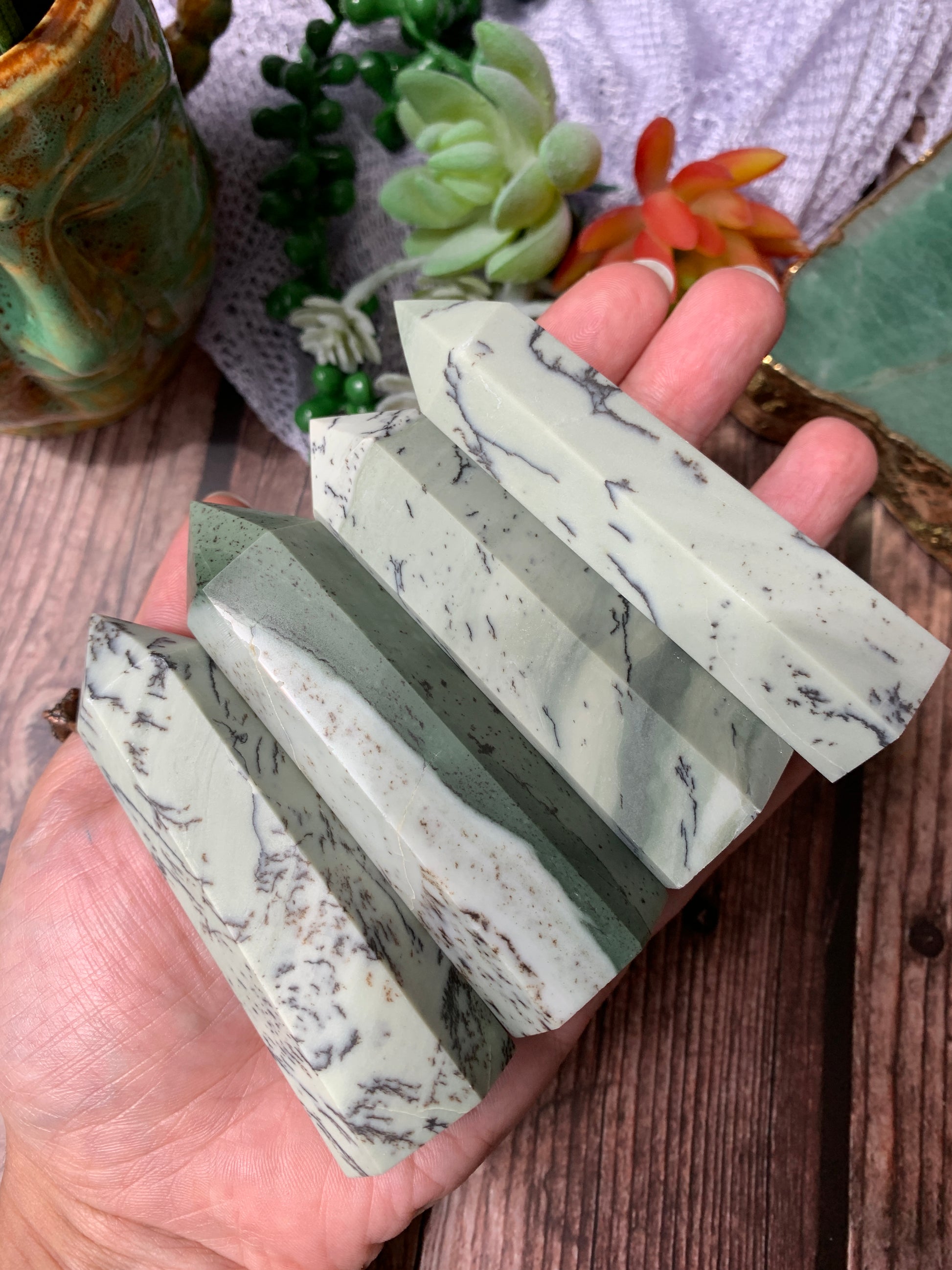 Dendritic Sage Green Jasper Tower - Crystal Love Treasures