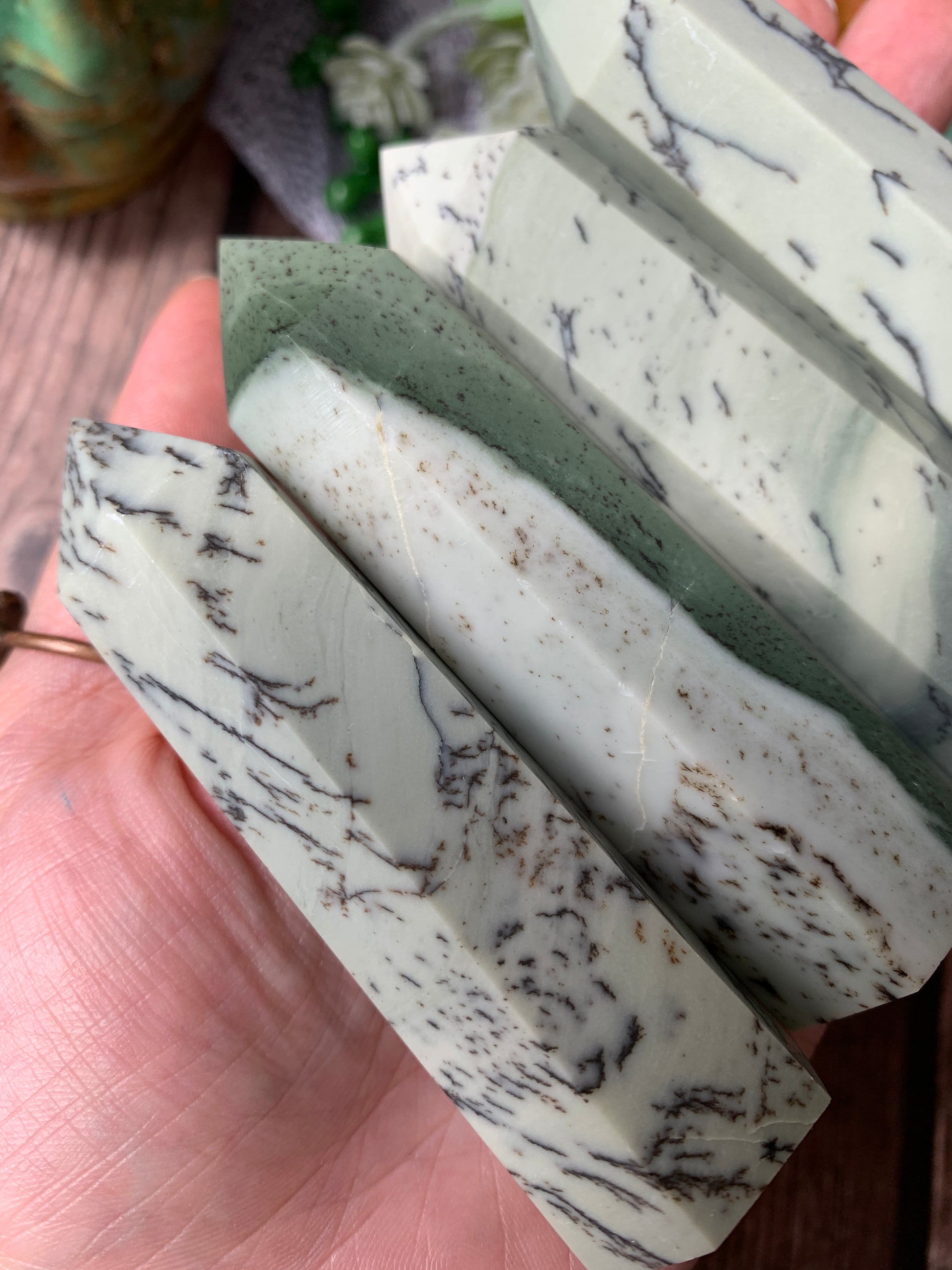 Dendritic Sage Green Jasper Tower - Crystal Love Treasures