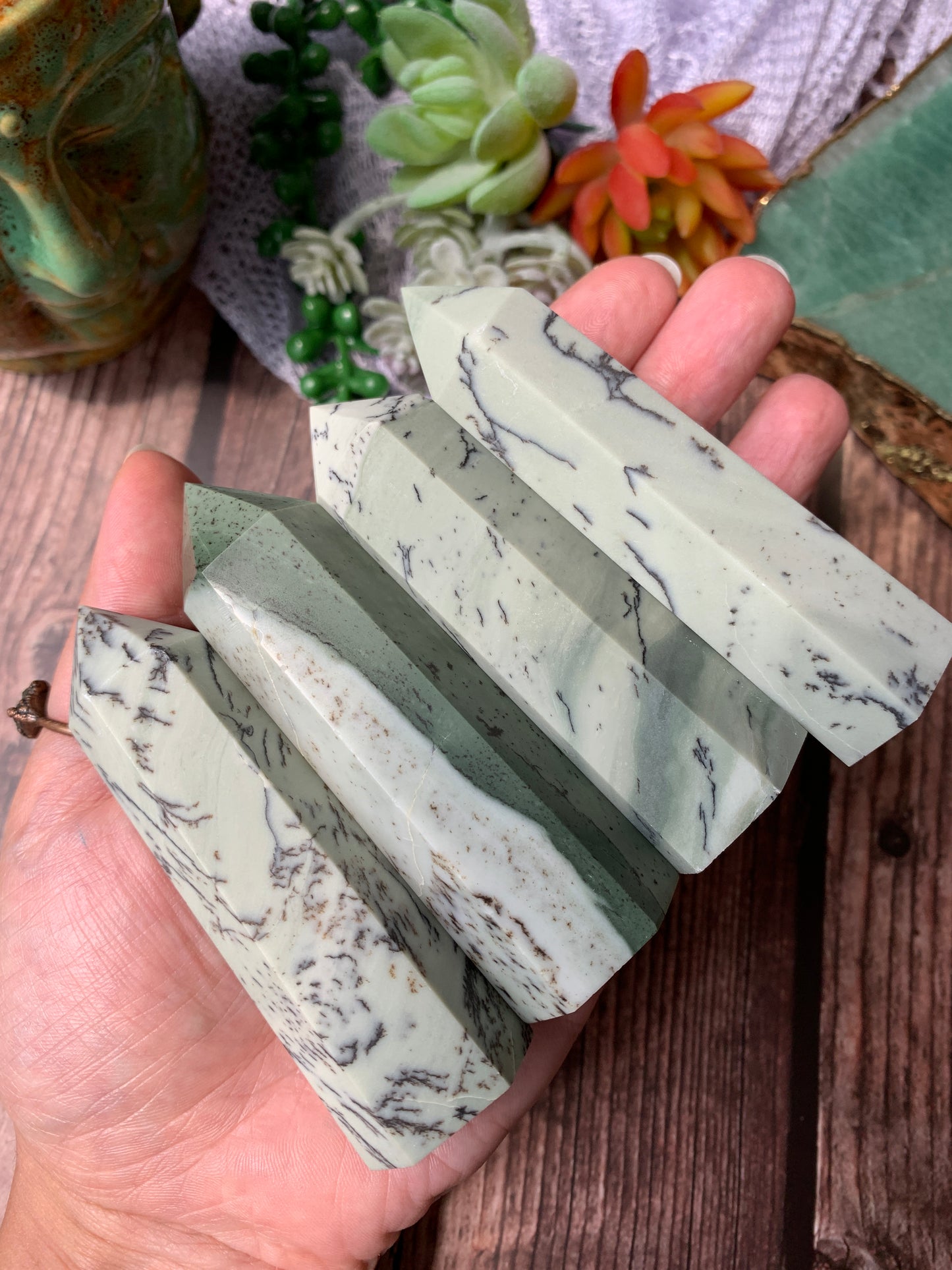 Dendritic Sage Green Jasper Tower - Crystal Love Treasures