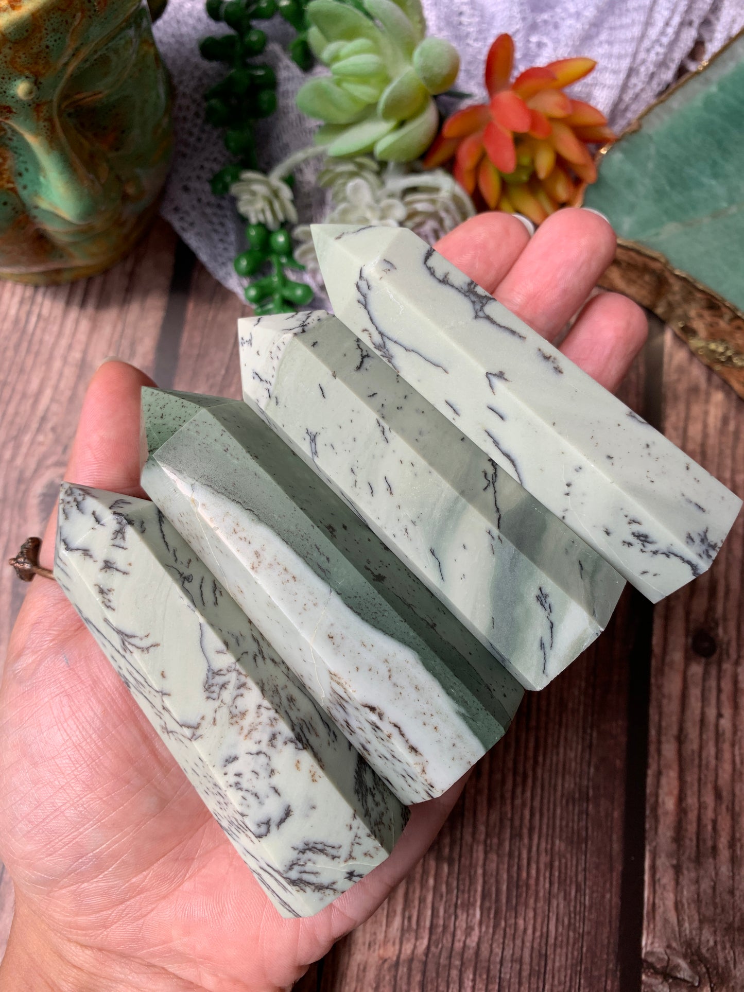 Dendritic Sage Green Jasper Tower - Crystal Love Treasures