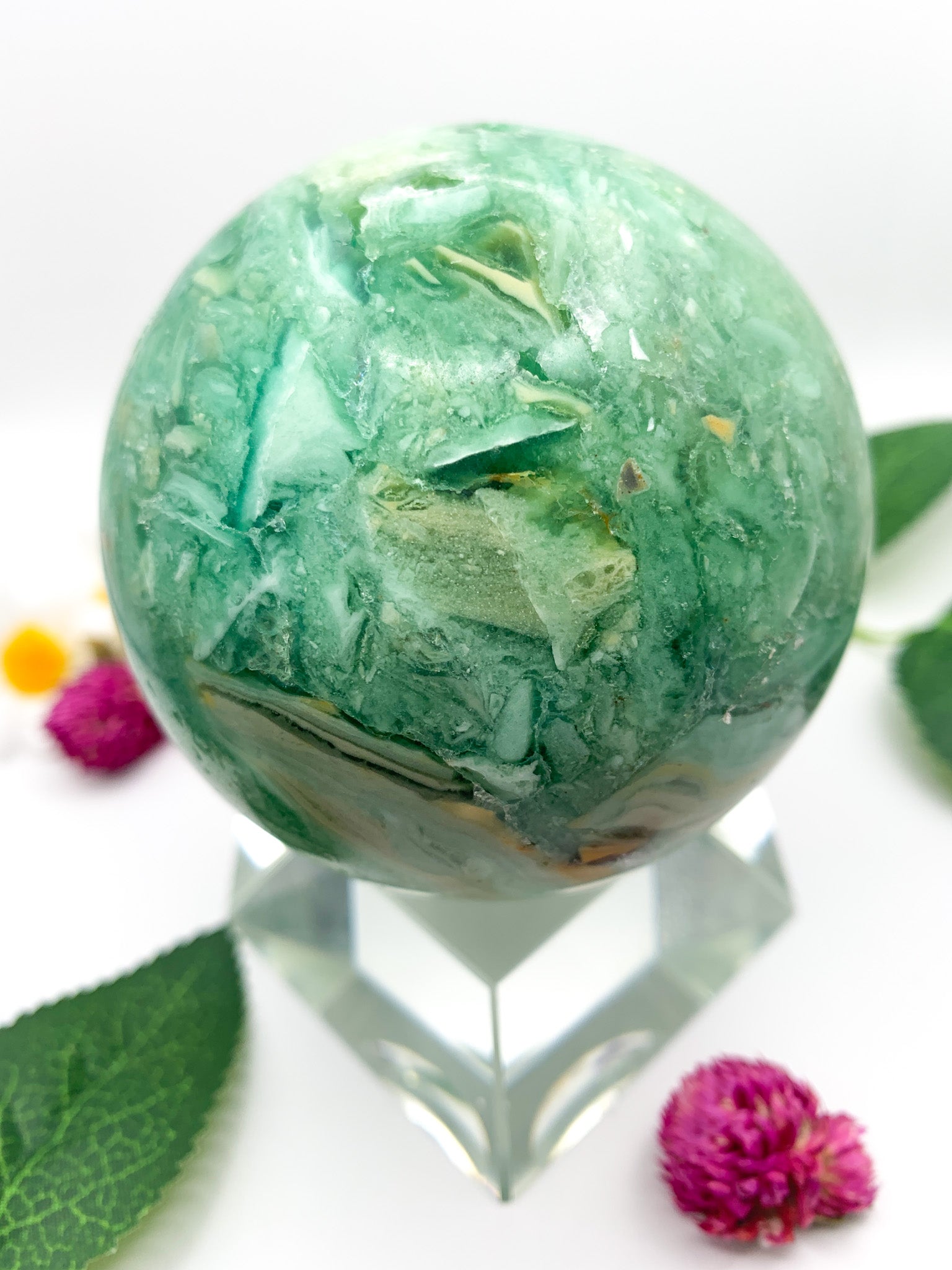 Green Fluorite Sphere (Rare) - Crystal Love Treasures