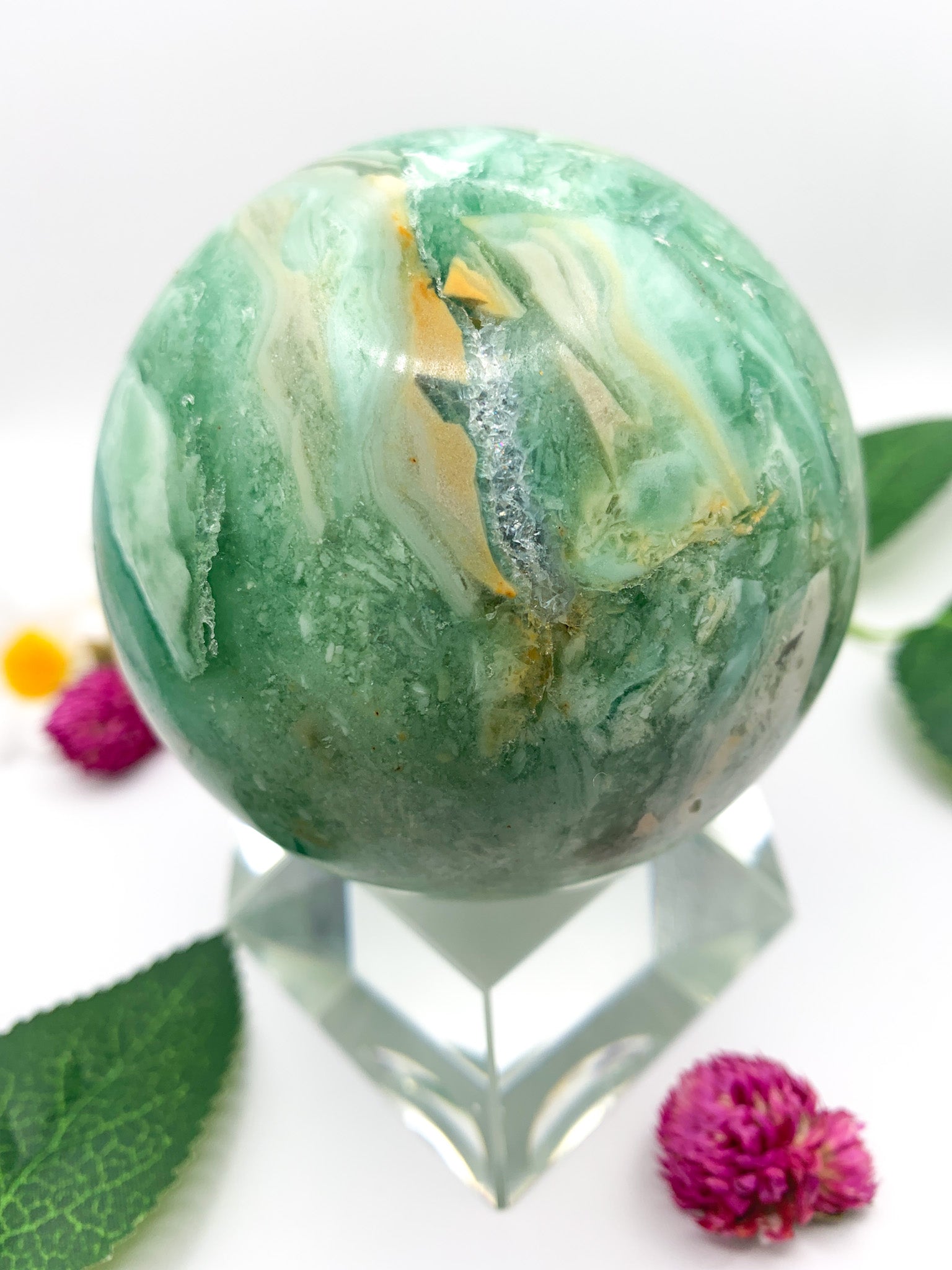 Green Fluorite Sphere (Rare) - Crystal Love Treasures