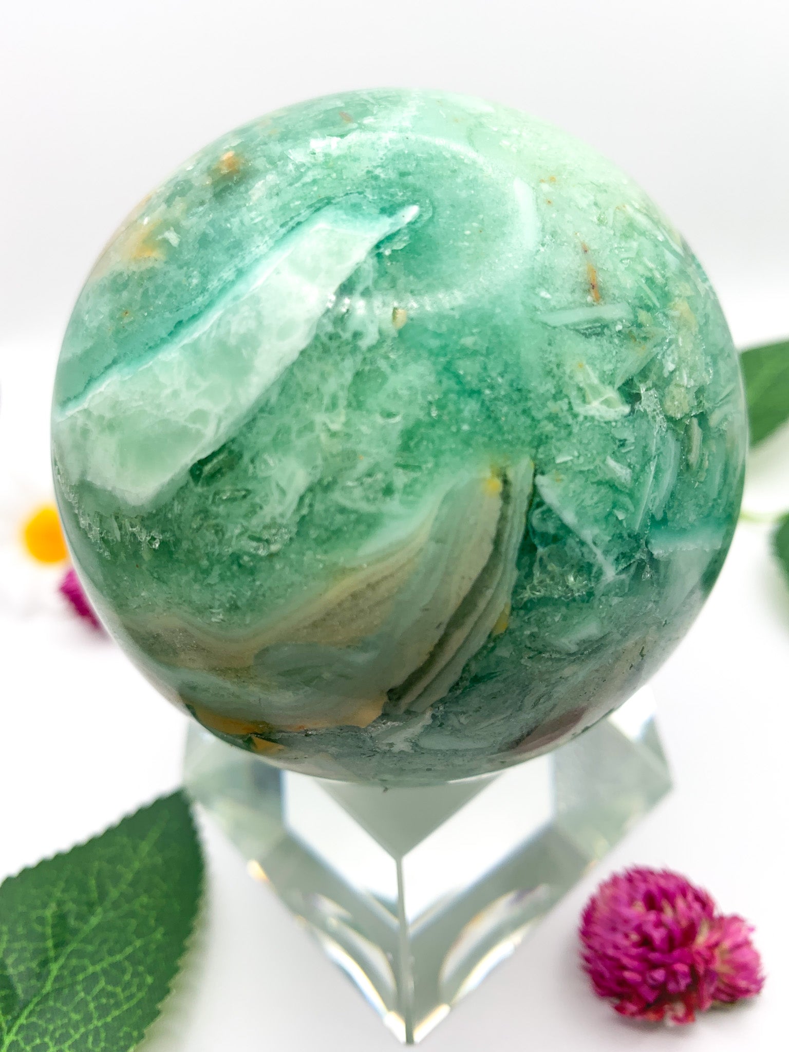 Green Fluorite Sphere (Rare) - Crystal Love Treasures