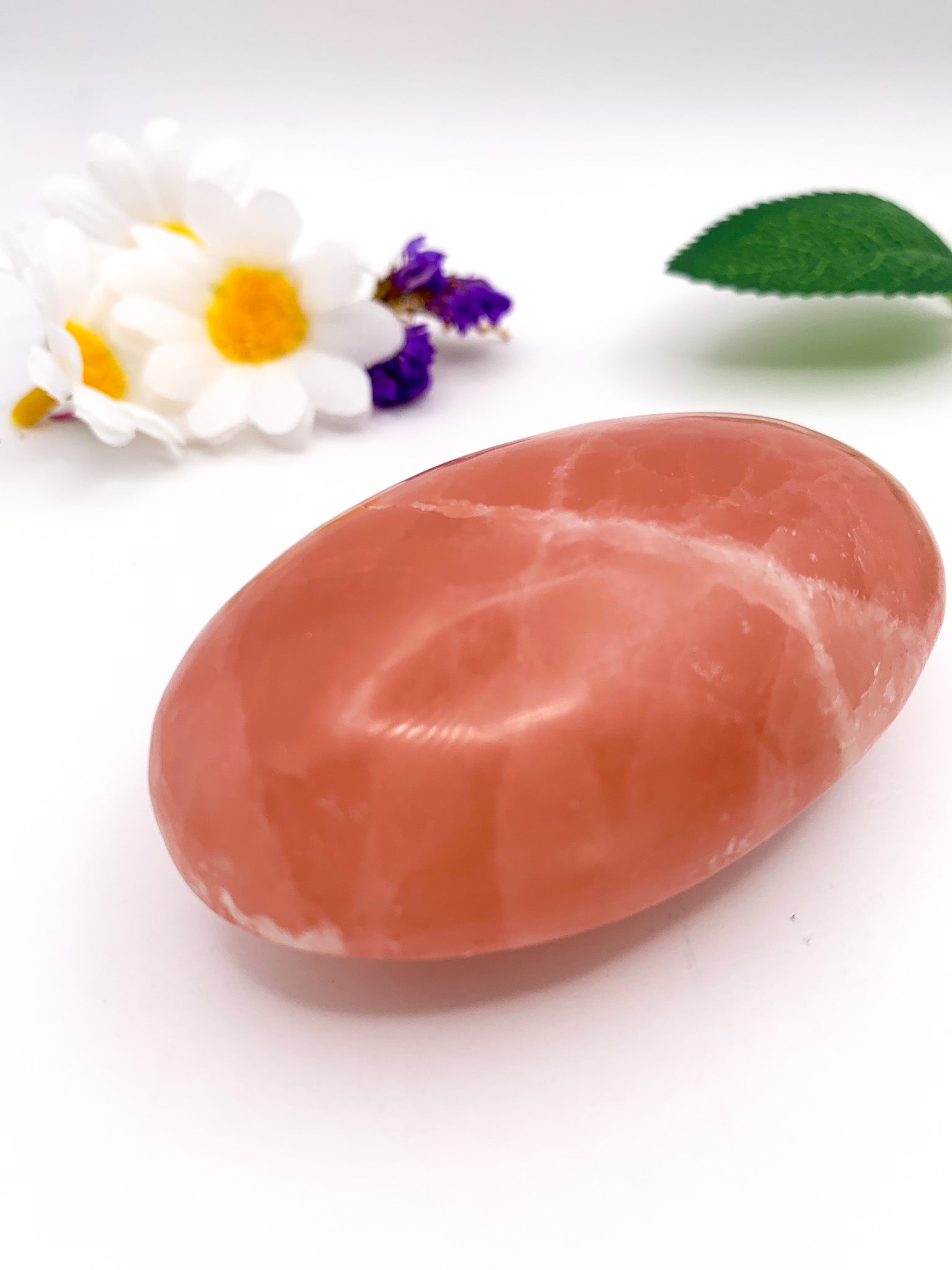 Rose Calcite Palm Stone - Crystal Love Treasures