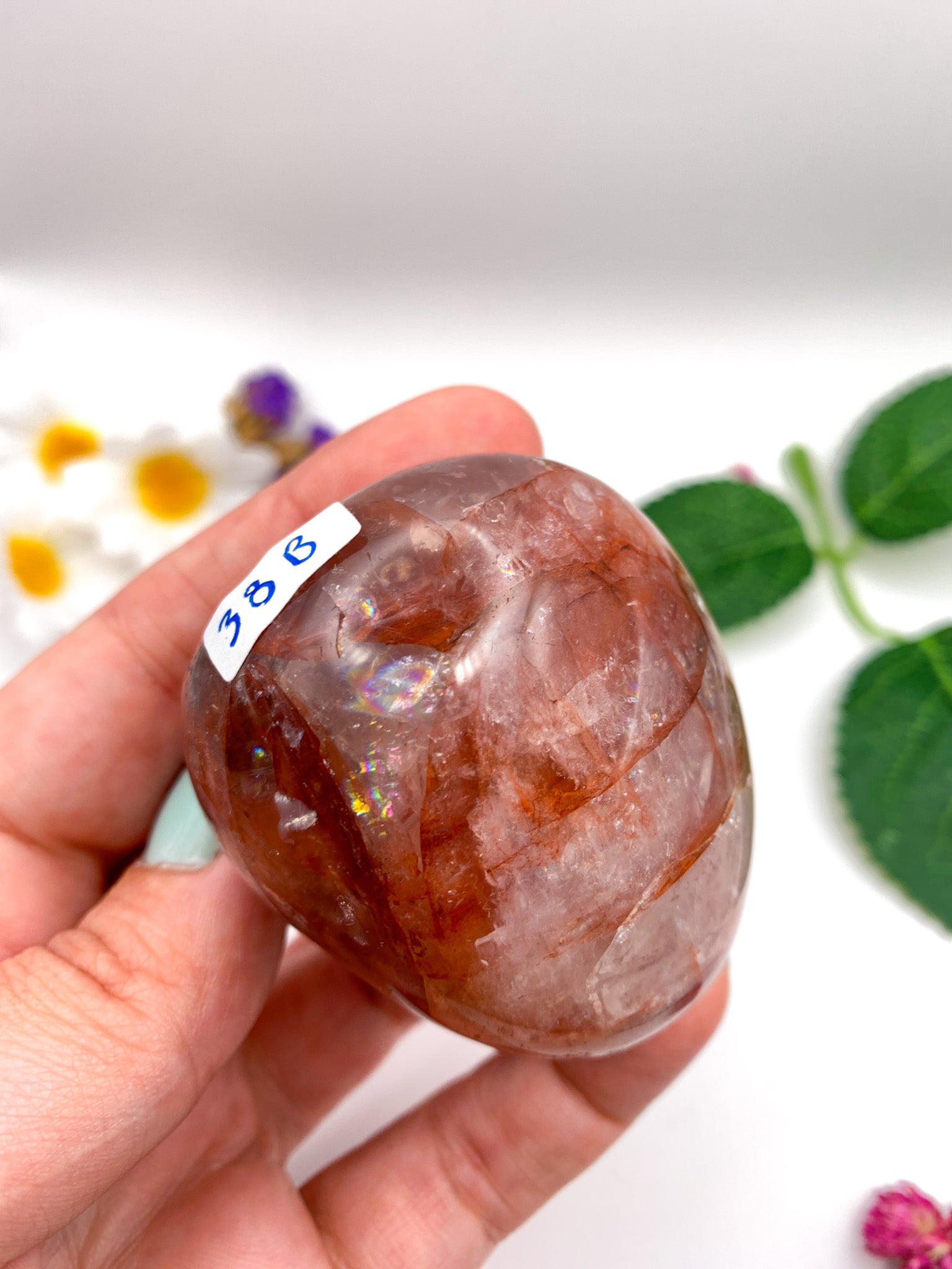 Fire Quartz Palm Stone (Hematoid Quartz) - Crystal Love Treasures