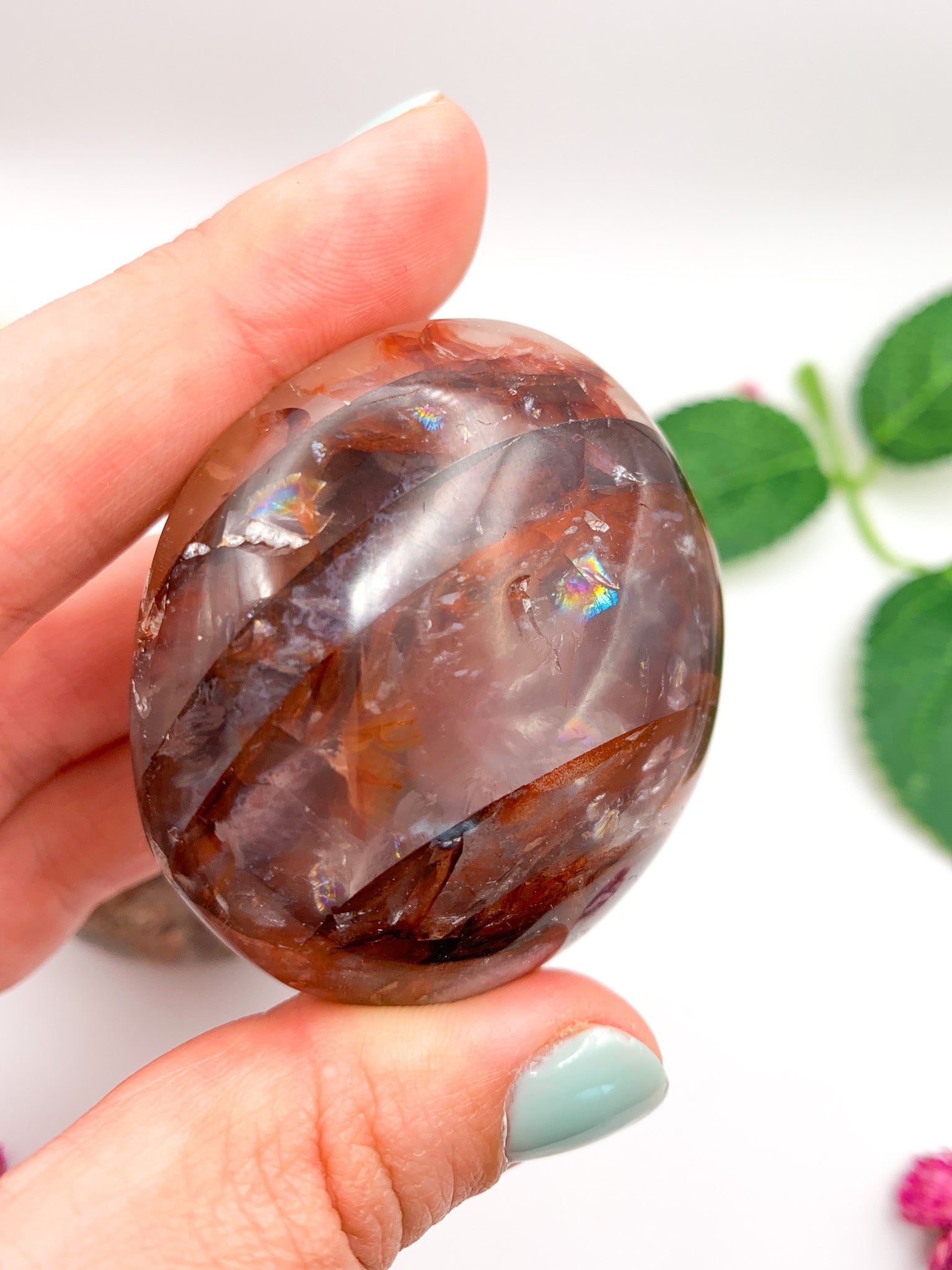 Fire Quartz Palm Stone (Hematoid Quartz) - Crystal Love Treasures