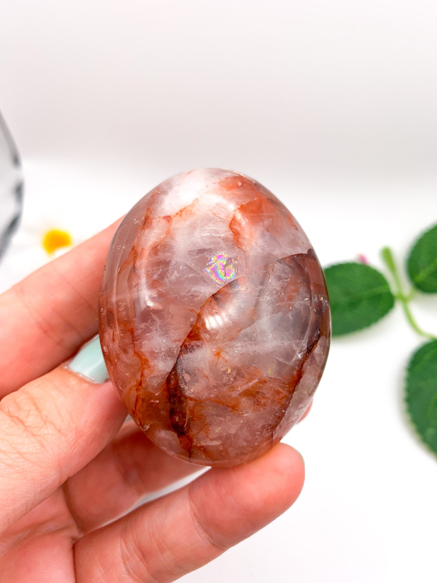 Fire Quartz Palm Stone (Hematoid Quartz) - Crystal Love Treasures