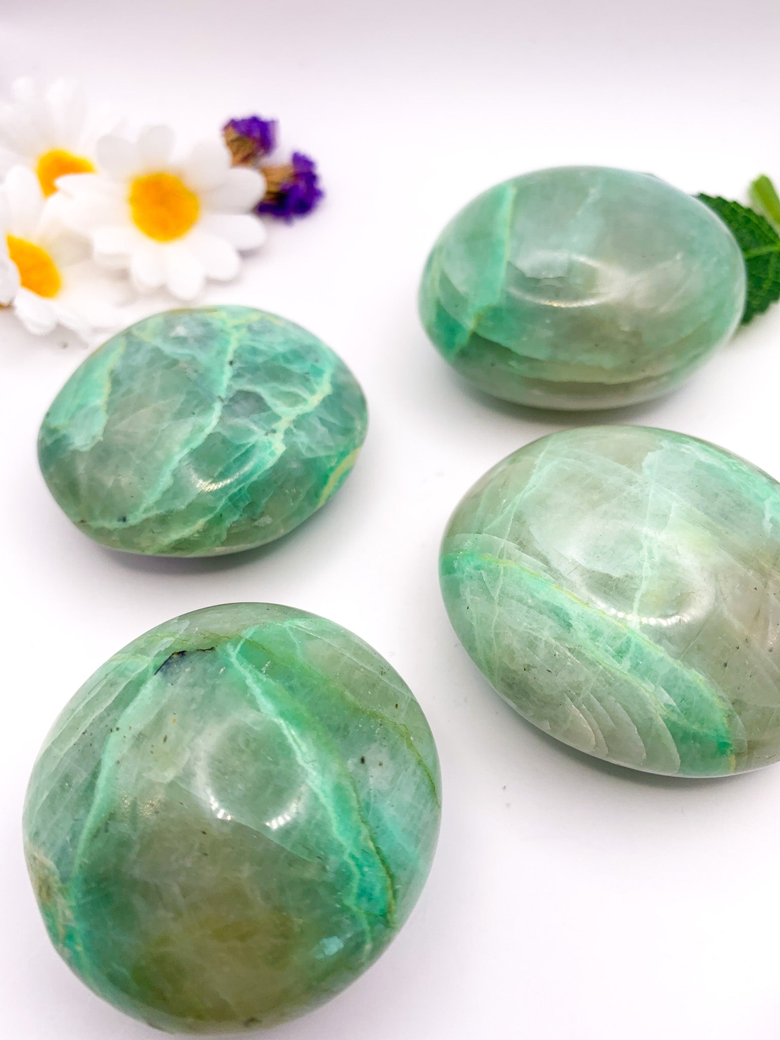 Green Moonstone (Garnierite) Palm Stone - Crystal Love Treasures