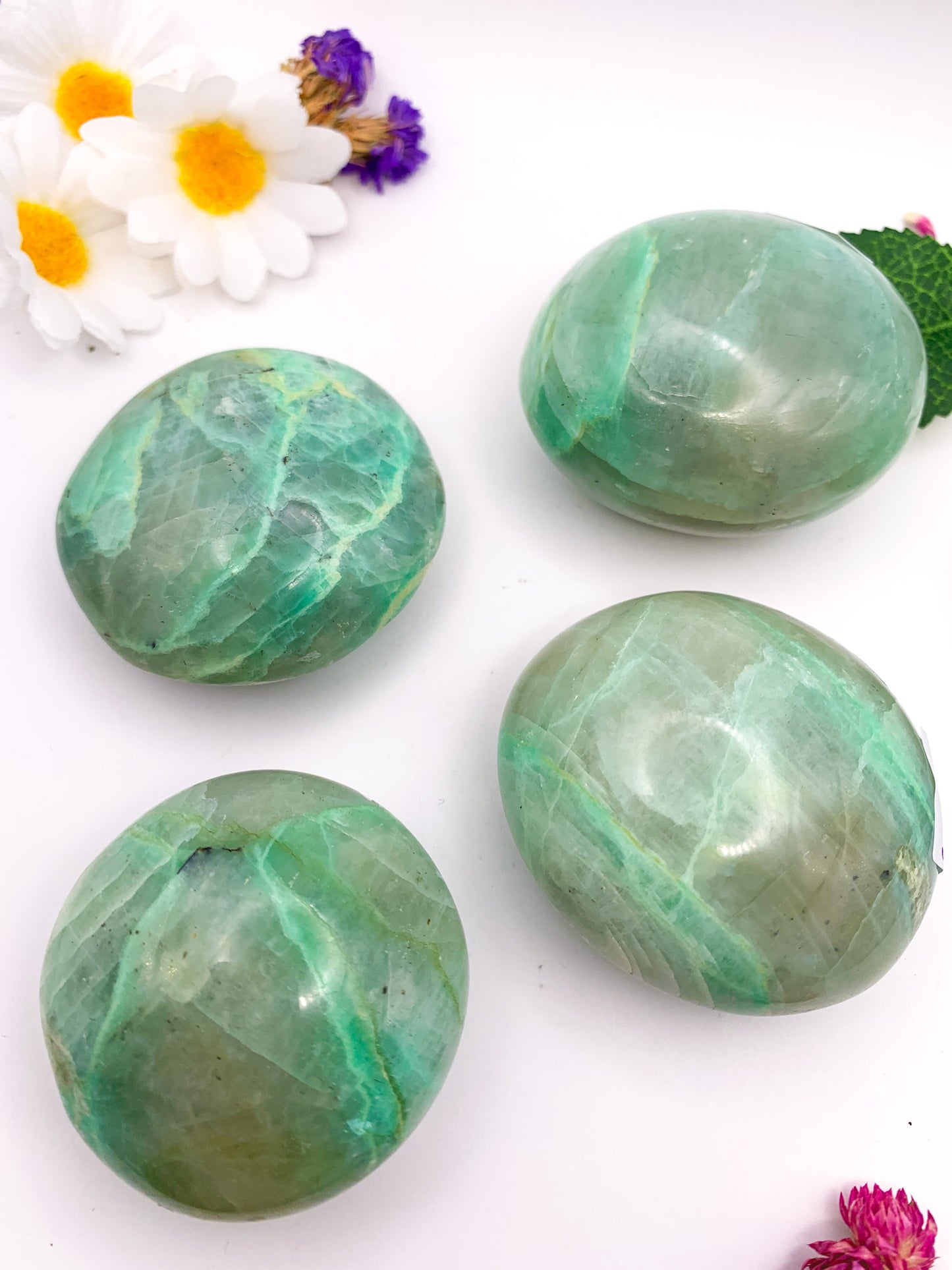 Green Moonstone (Garnierite) Palm Stone - Crystal Love Treasures