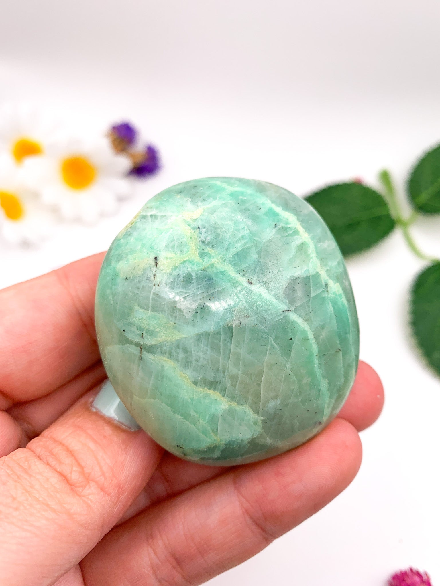 Green Moonstone (Garnierite) Palm Stone - Crystal Love Treasures