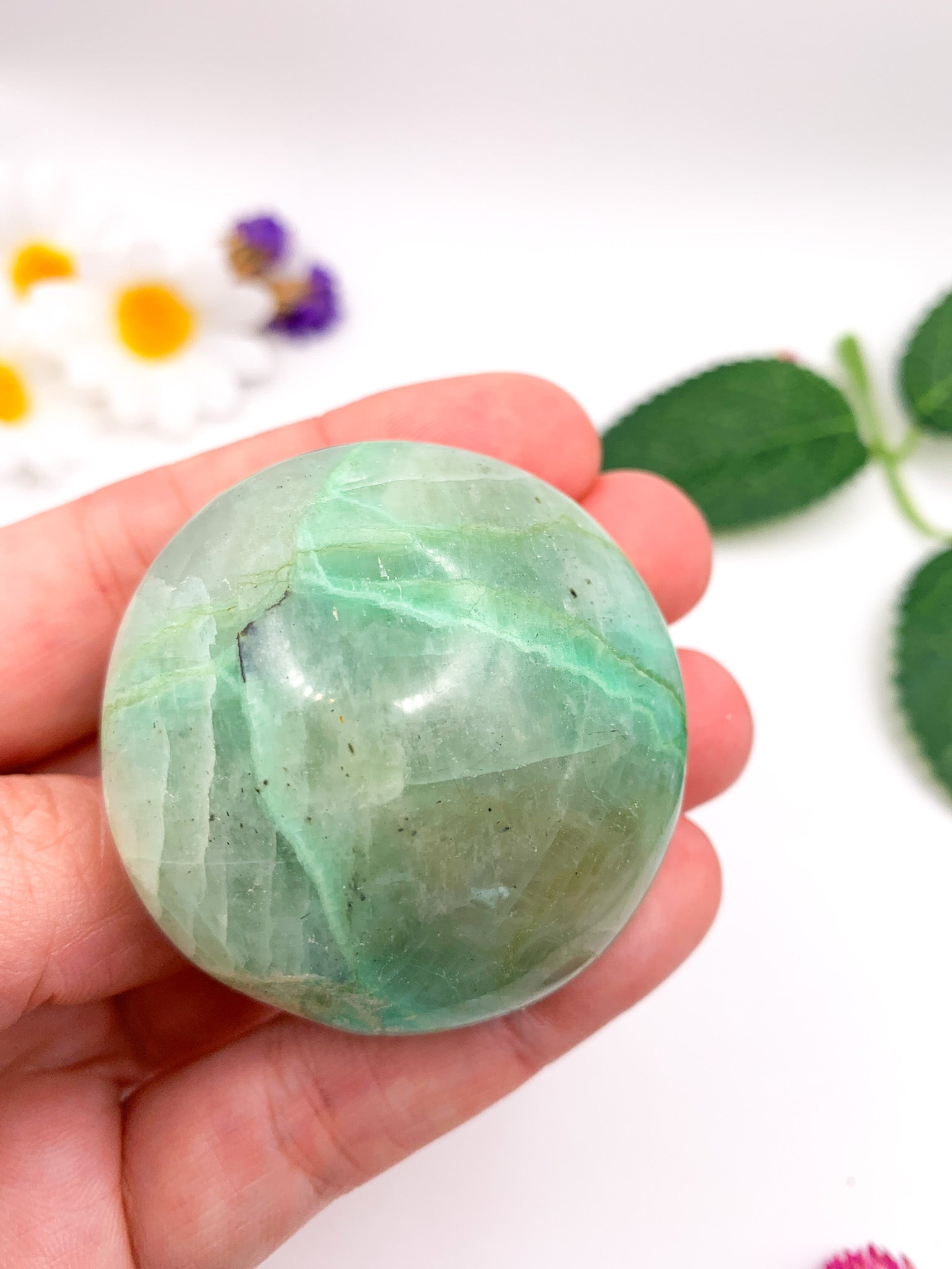 Green Moonstone (Garnierite) Palm Stone - Crystal Love Treasures