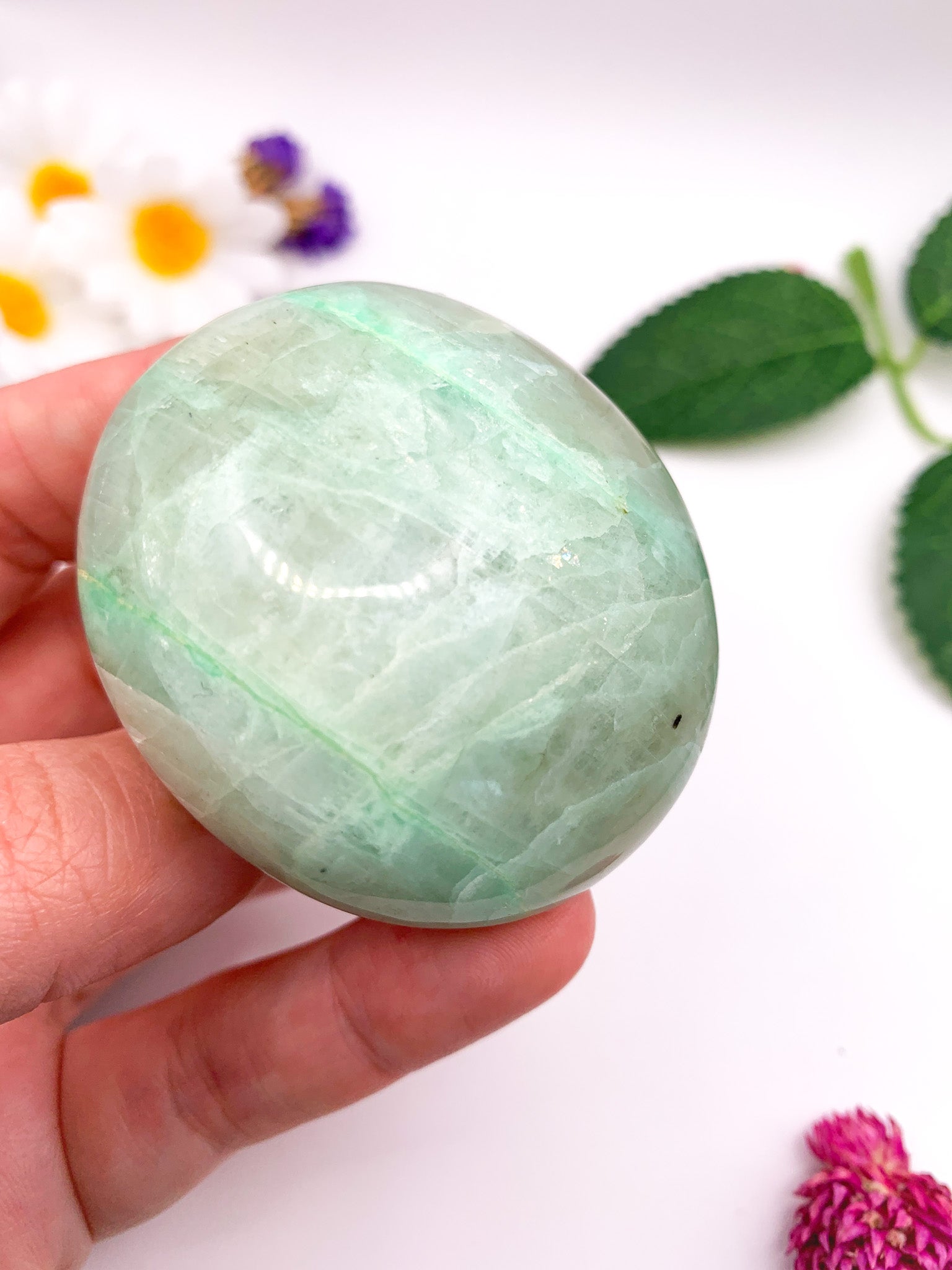 Green Moonstone (Garnierite) Palm Stone - Crystal Love Treasures