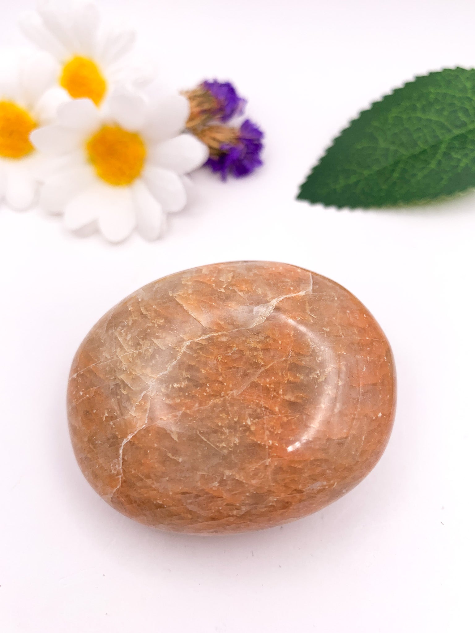 Peach Moonstone Palm Stone - Crystal Love Treasures