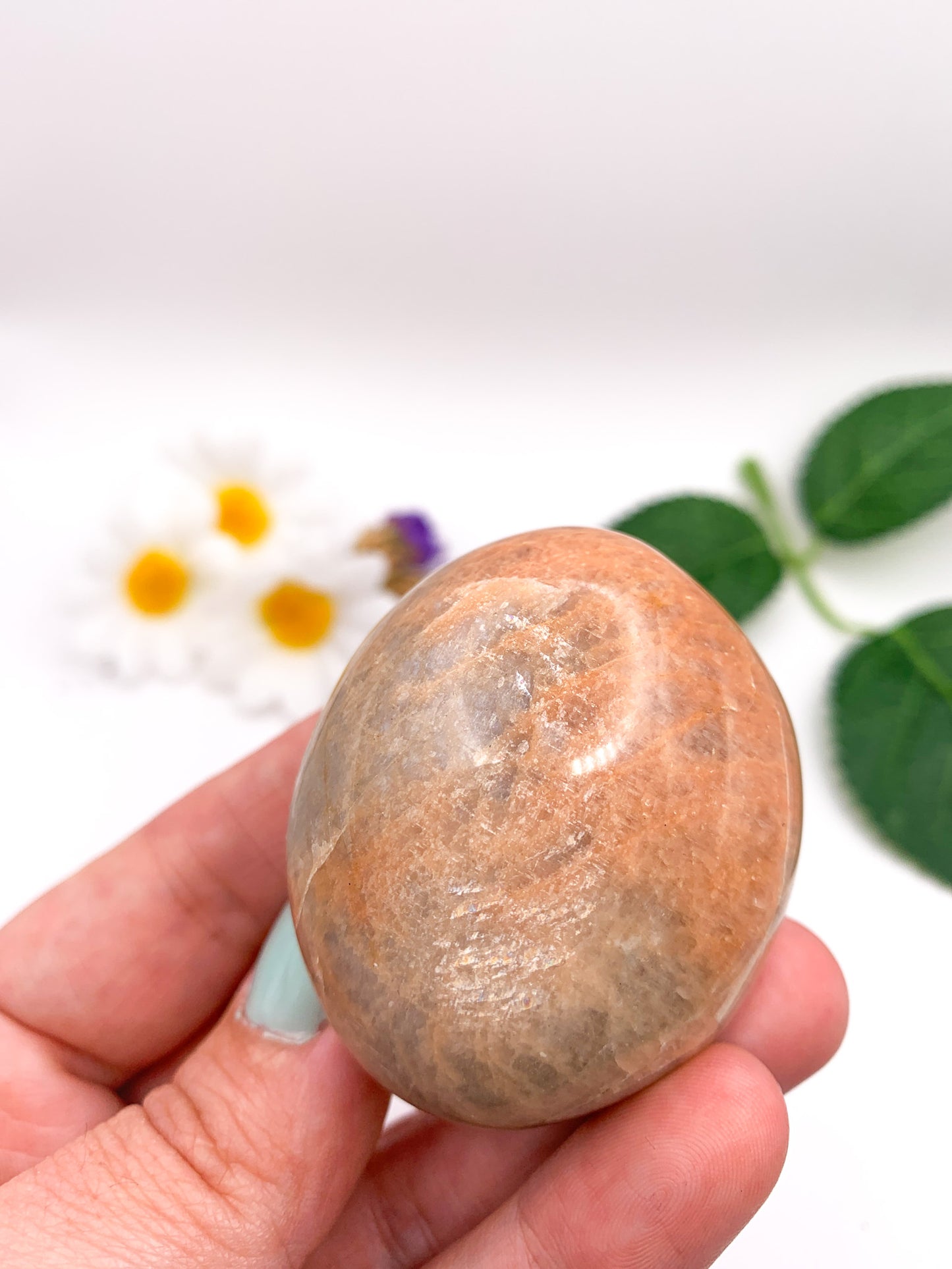 Peach Moonstone Palm Stone - Crystal Love Treasures