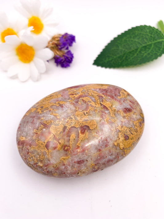 Pink Jasper Palm Stone (Elephant Skin Jasper/Calligraphy stone) - Crystal Love Treasures