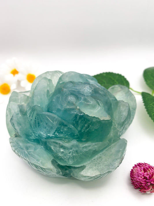 Blue Fluorite Lotus Carving - Crystal Love Treasures