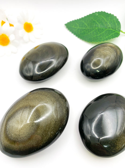 Gold Sheen Obsidian Palm Stone - Crystal Love Treasures