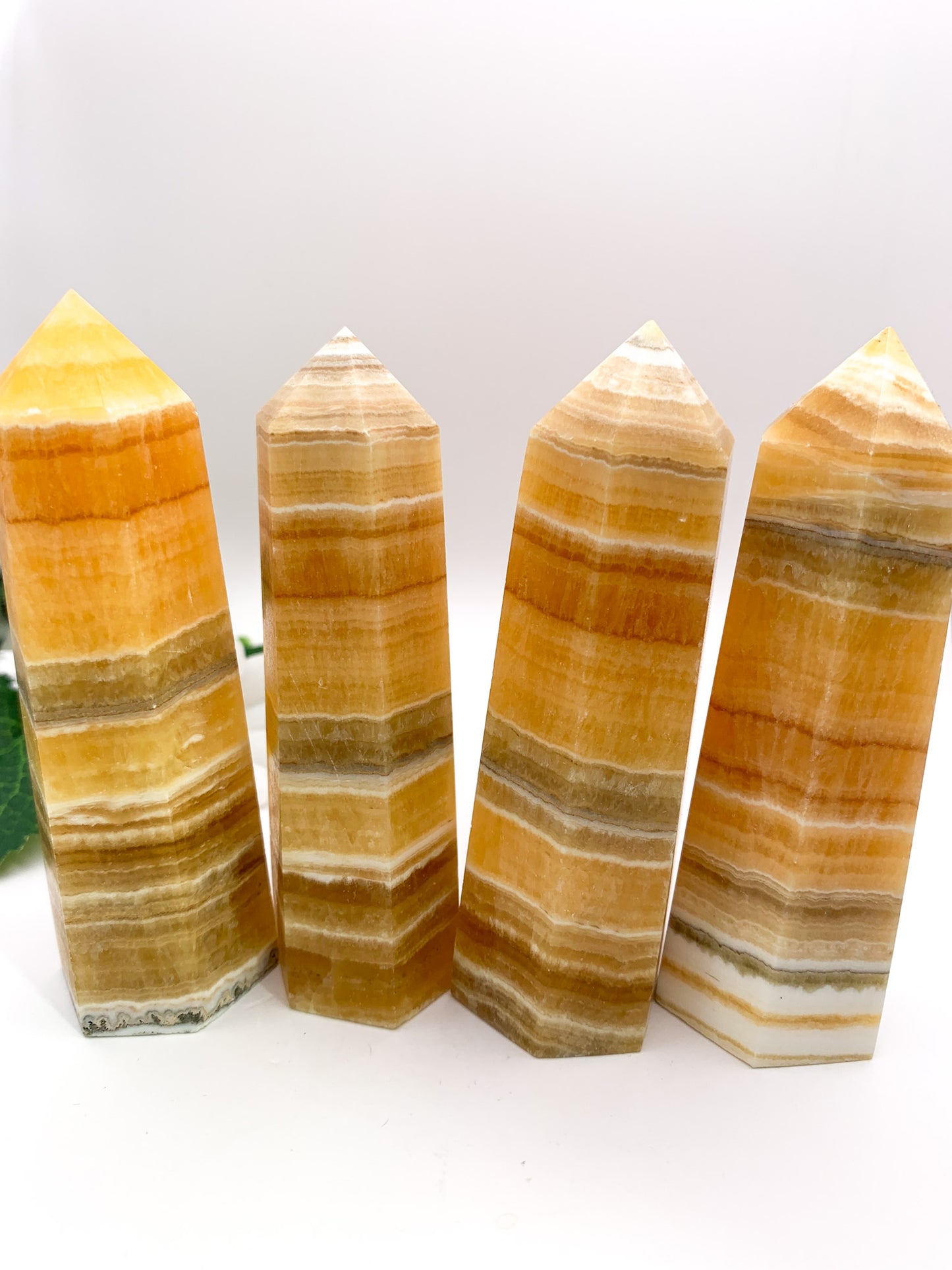 Banded Honey Orange Calcite Tower - Crystal Love Treasures