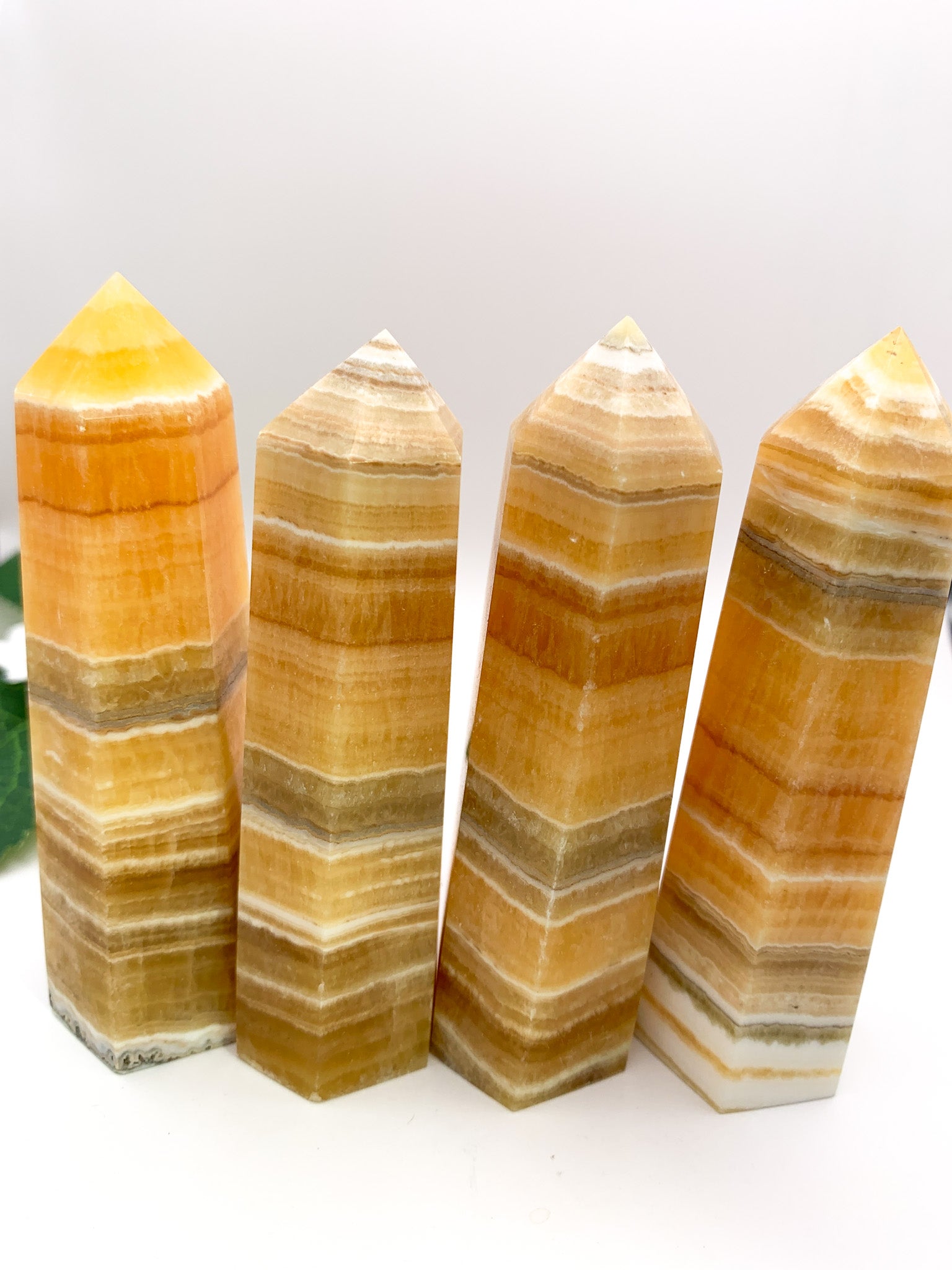 Banded Honey Orange Calcite Tower - Crystal Love Treasures