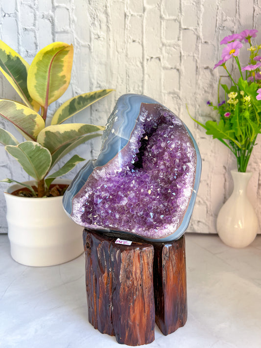 Amethyst and Agate on Custom Stand - Crystal Love Treasures