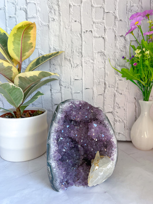 Amethyst Cut base with Calcite inclusion - Crystal Love Treasures