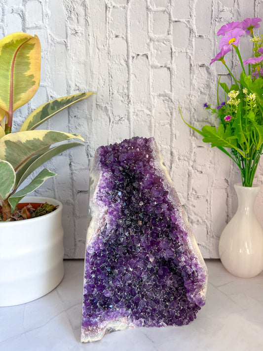 Amethyst Cut base with Quartz inclusions - Crystal Love Treasures