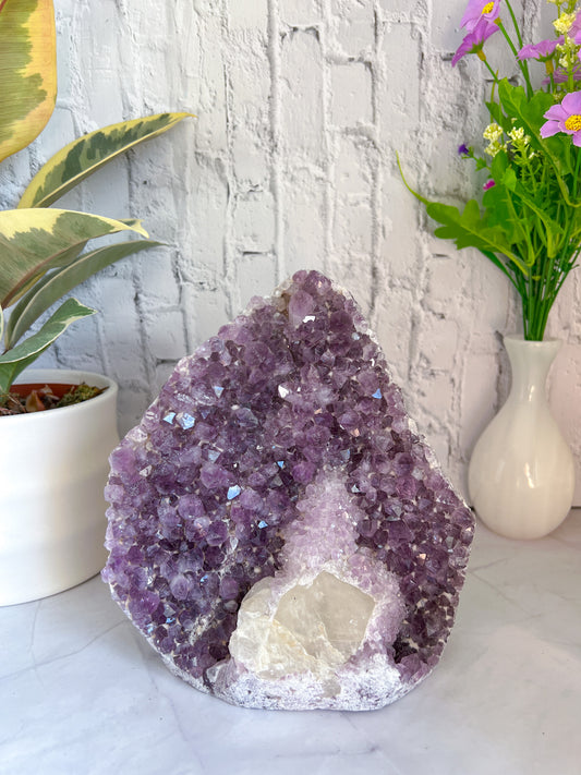 Amethyst Cut base with Calcite inclusion - Crystal Love Treasures