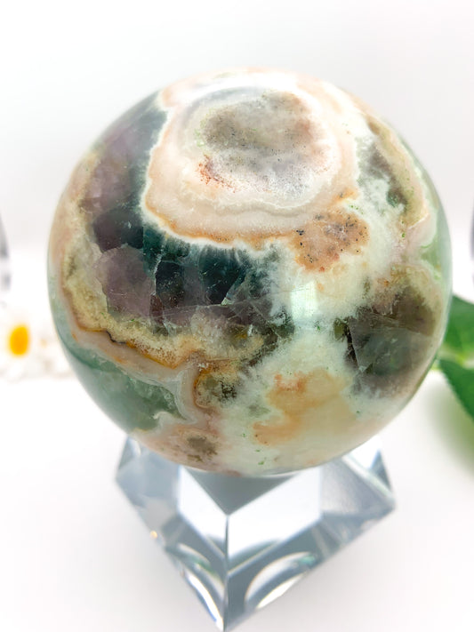 Rainbow Peach Banded Fluorite Sphere - Crystal Love Treasures