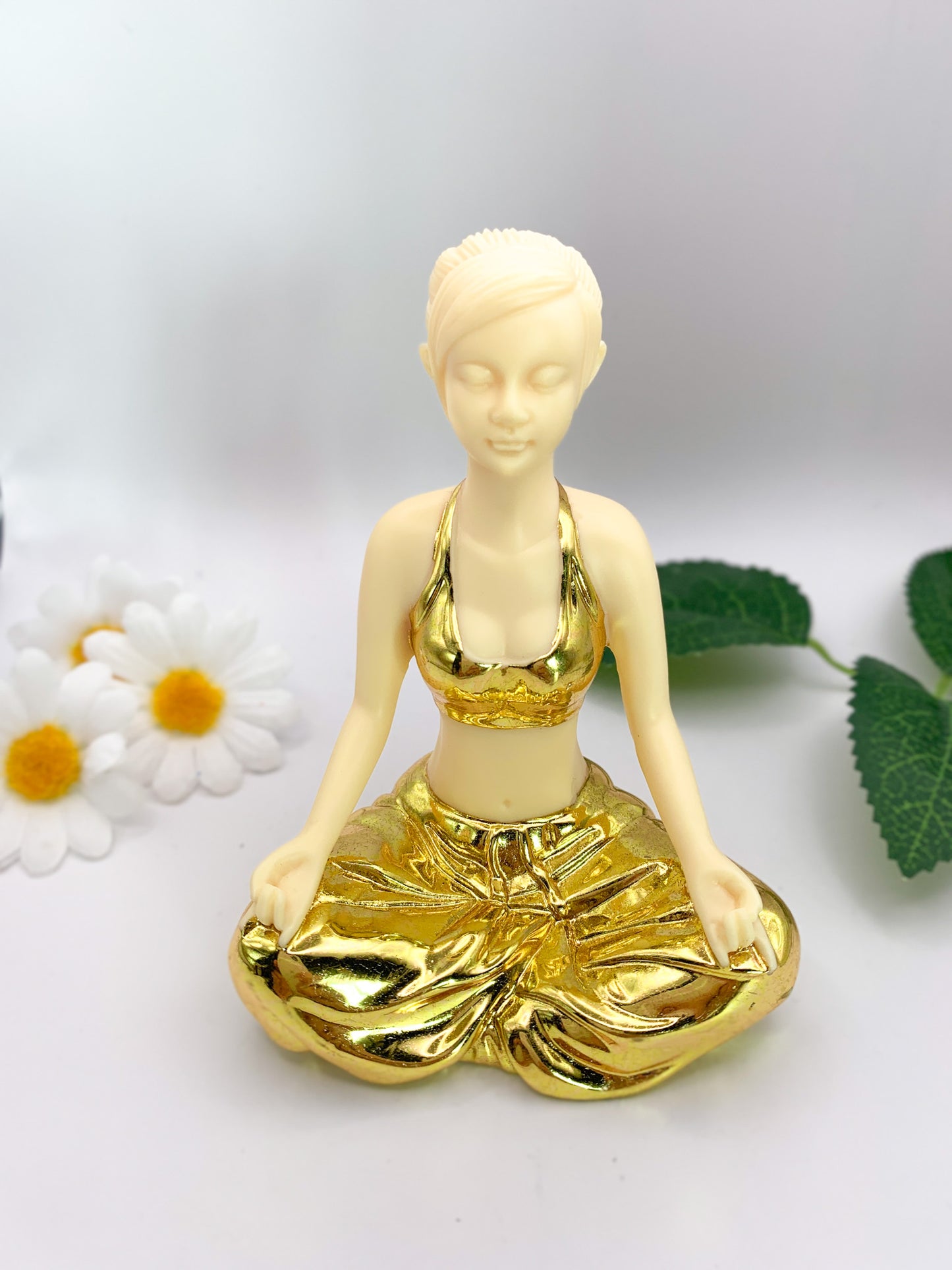 Tagua Nut Ivory Nut Yoga Goddess Carving with Gold - Crystal Love Treasures