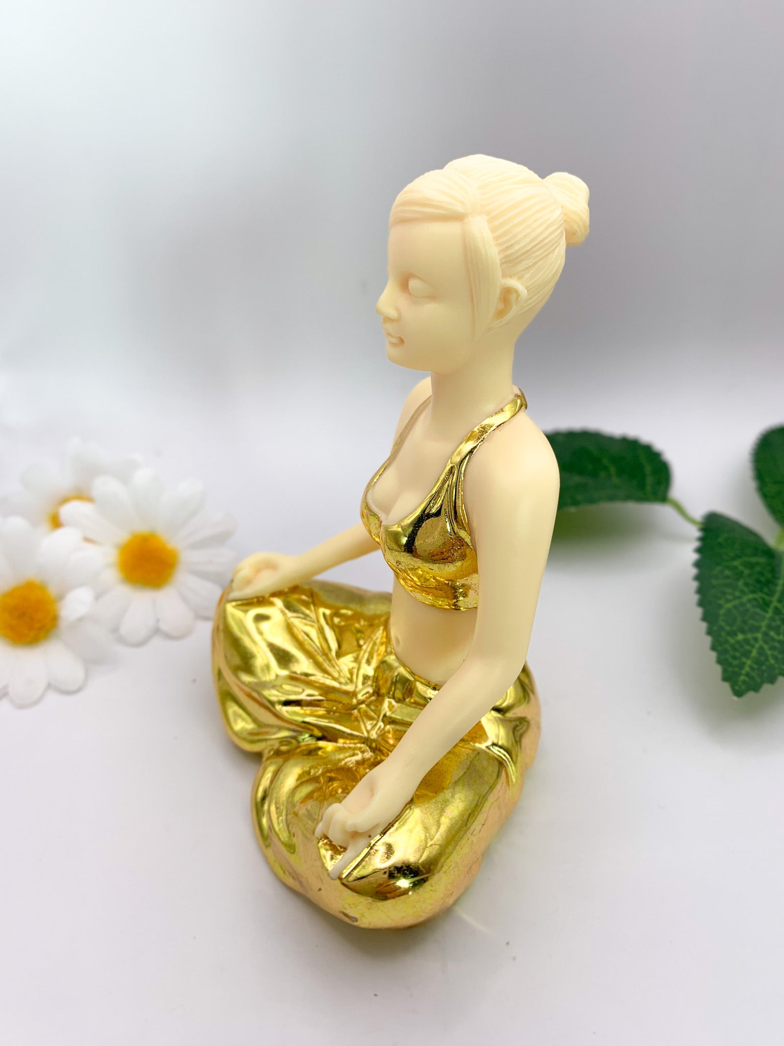 Tagua Nut Ivory Nut Yoga Goddess Carving with Gold - Crystal Love Treasures