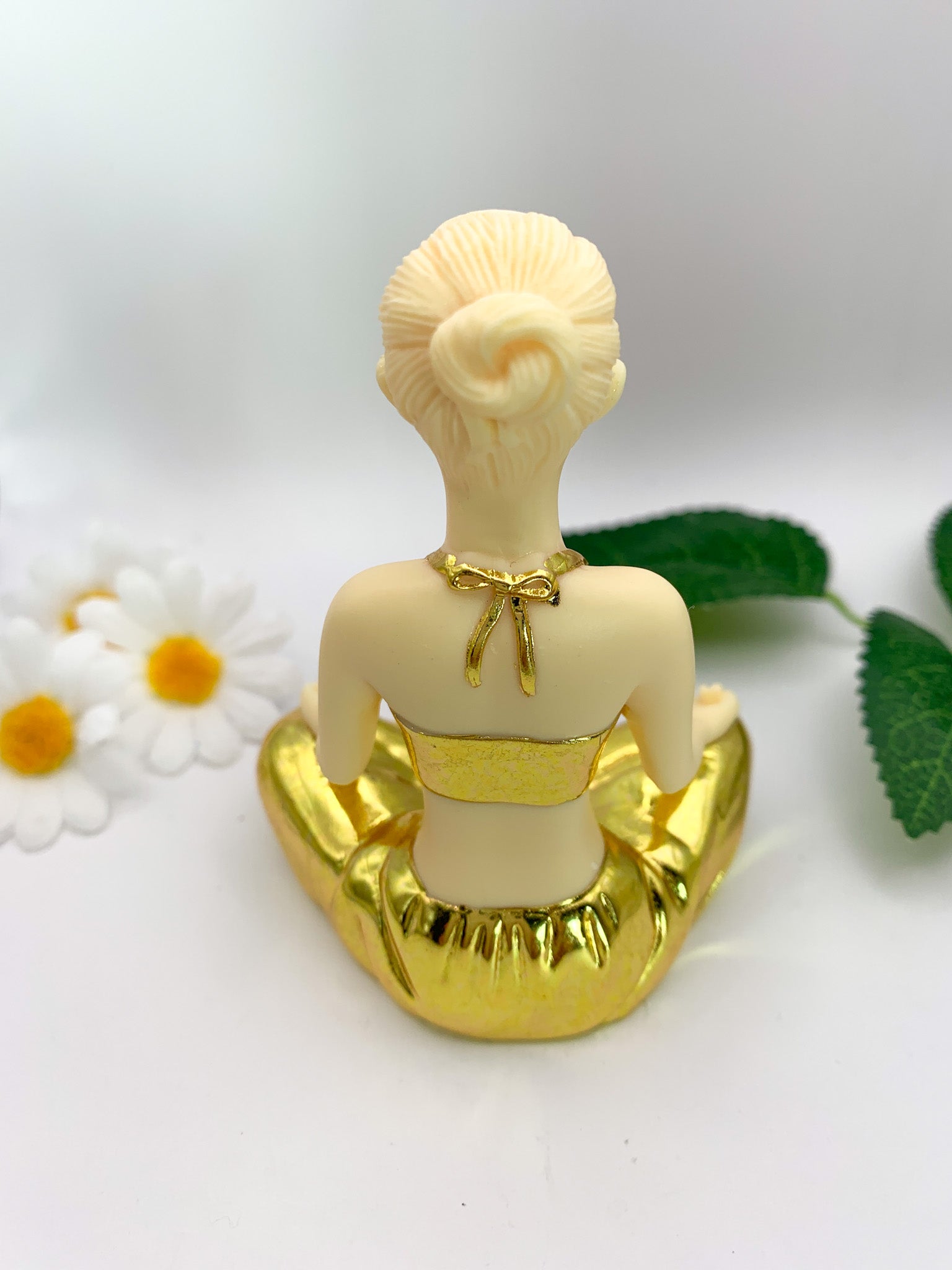 Tagua Nut Ivory Nut Yoga Goddess Carving with Gold - Crystal Love Treasures