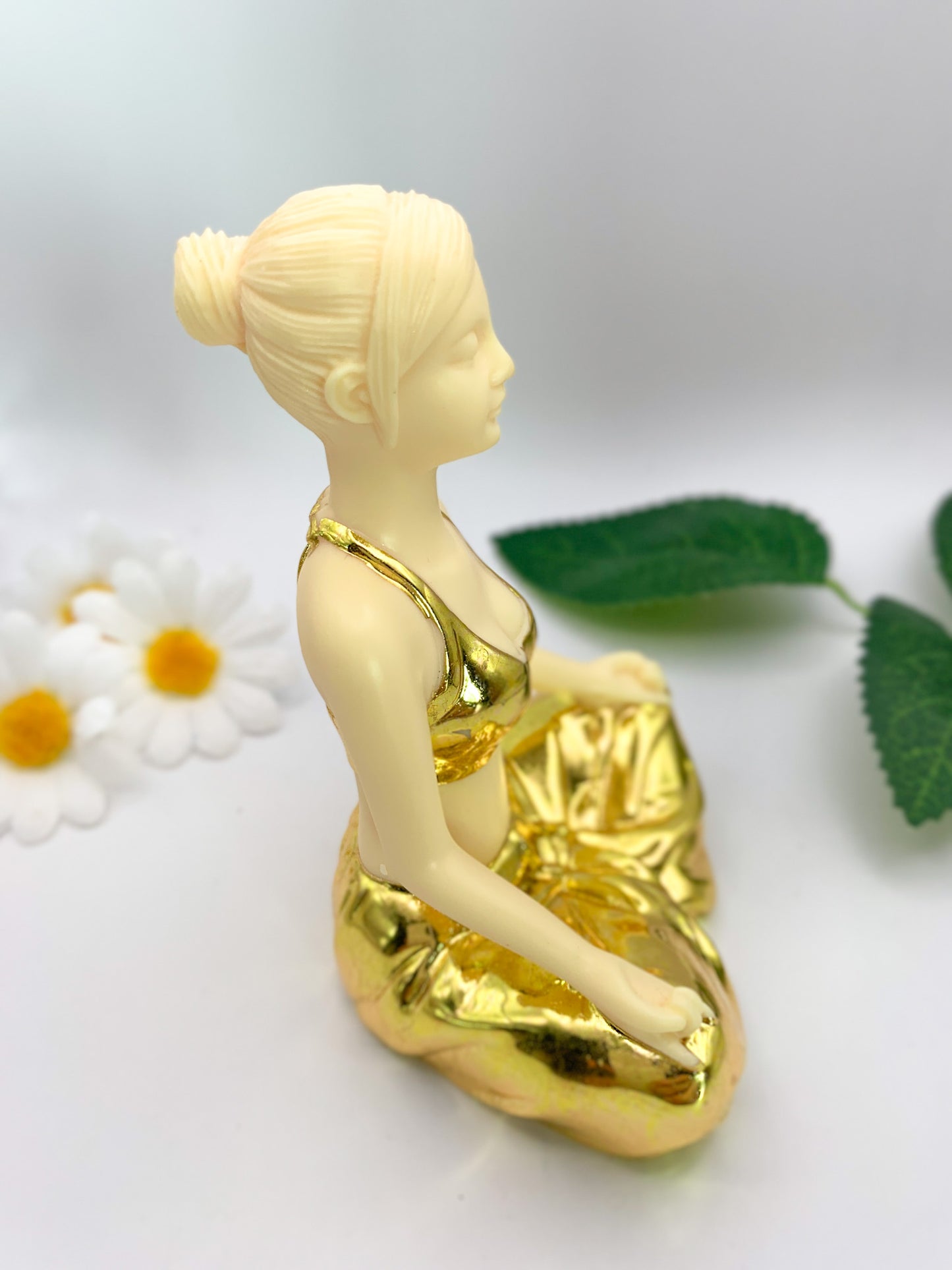 Tagua Nut Ivory Nut Yoga Goddess Carving with Gold - Crystal Love Treasures