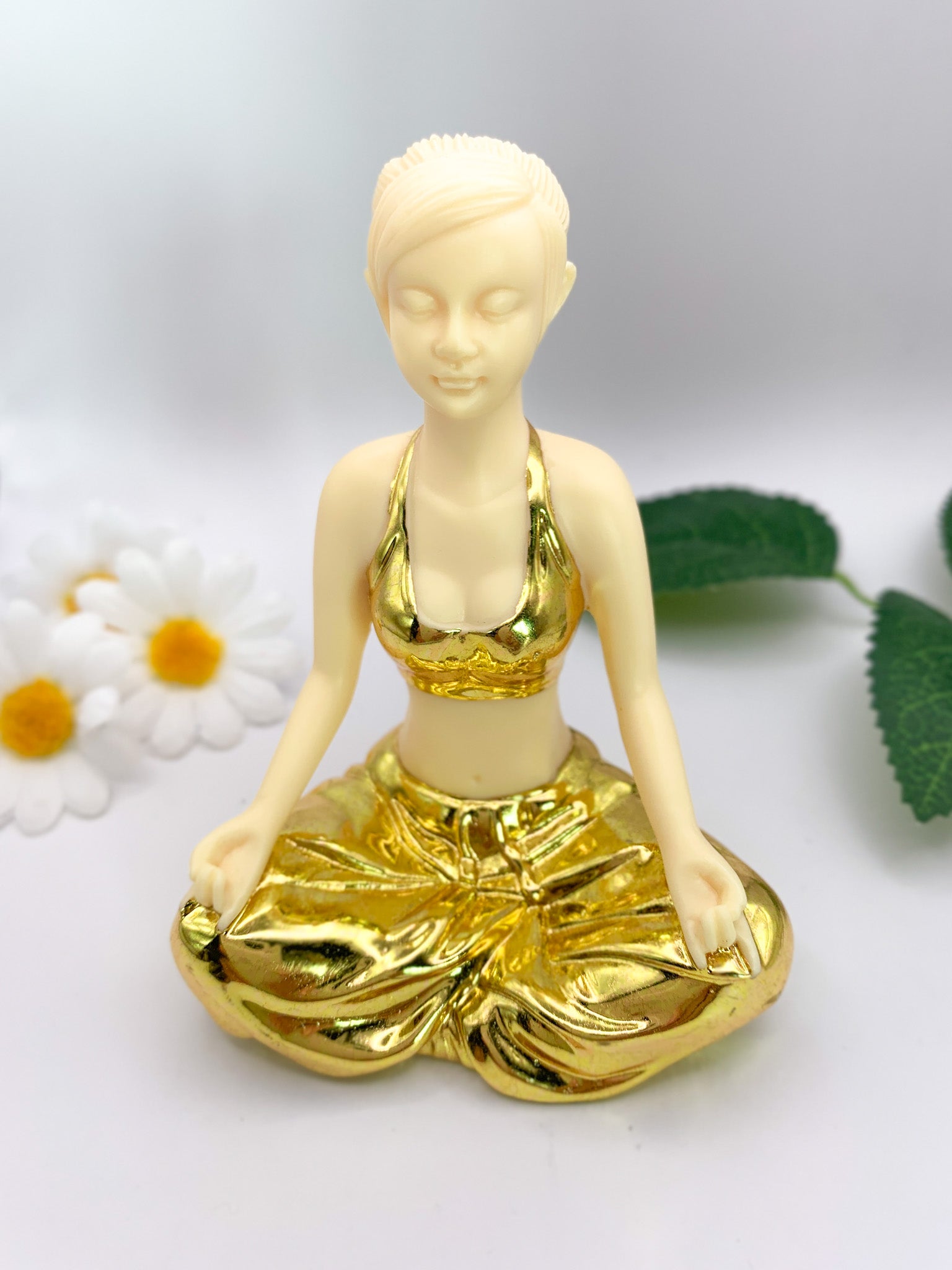 Tagua Nut Ivory Nut Yoga Goddess Carving with Gold - Crystal Love Treasures