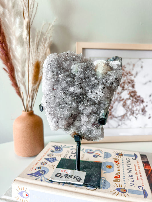 Amethyst Geode on Stand (Removable) with Calcite and Hematite - Crystal Love Treasures