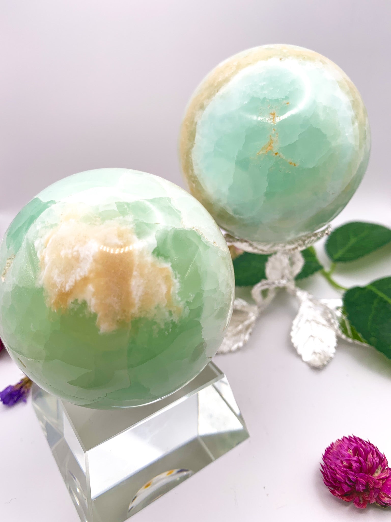 pistachio green calcite sphere