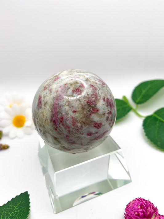 Plum Blossom Tourmaline Sphere (Rubellite in Quartz) - Crystal Love Treasures