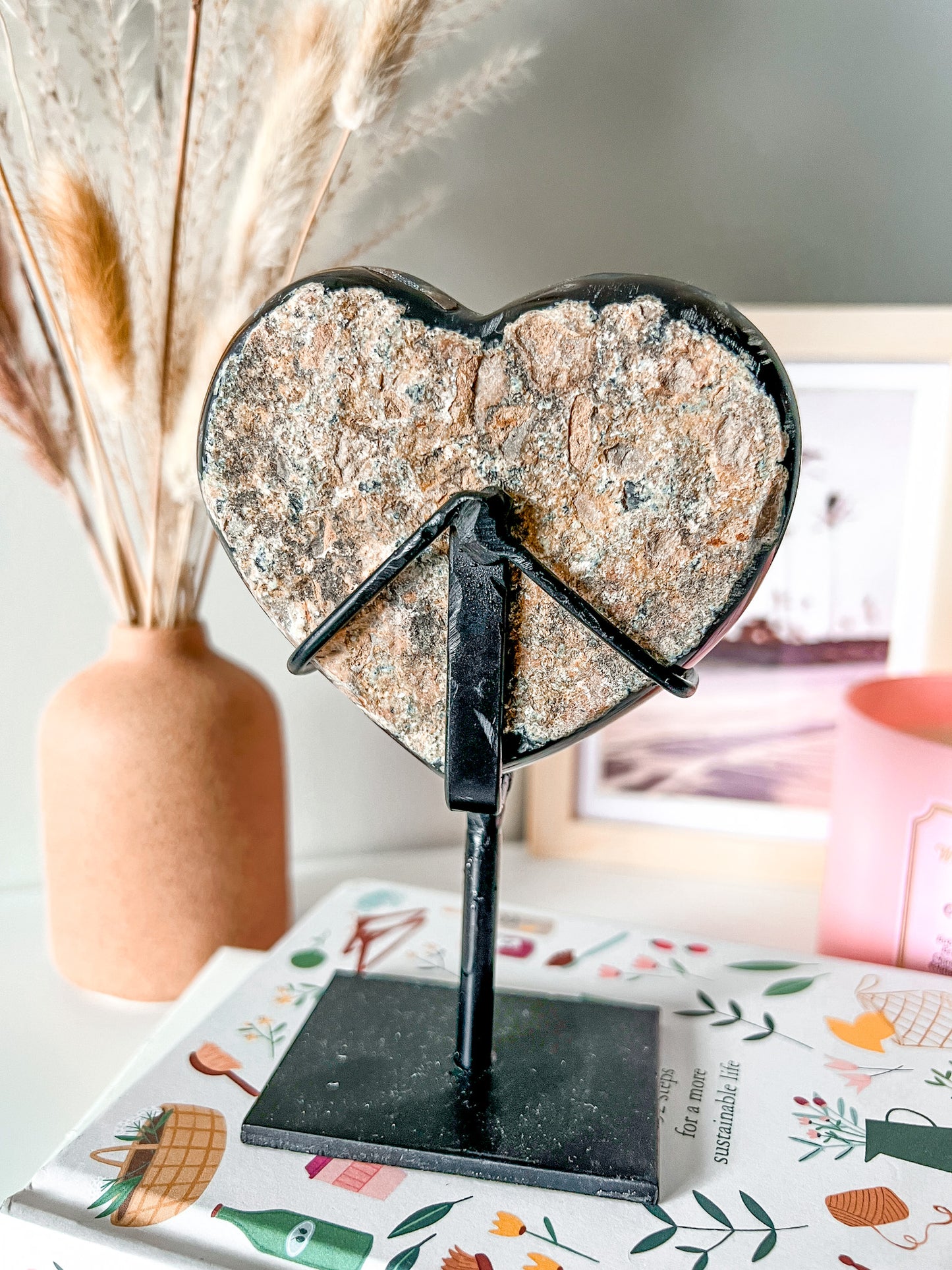 Druzy Carnelian Agate Heart with Custom Stand