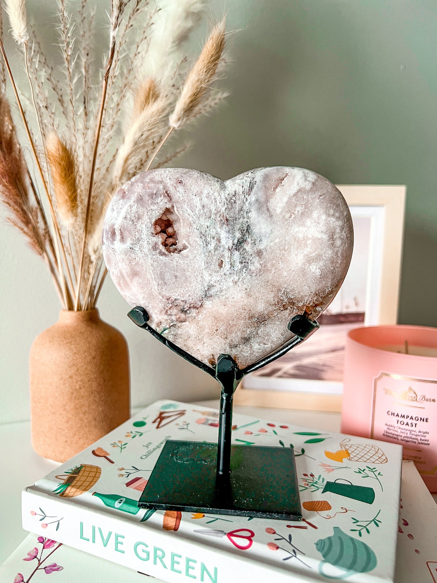 Druzy Pink Amethyst Heart with Custom Stand