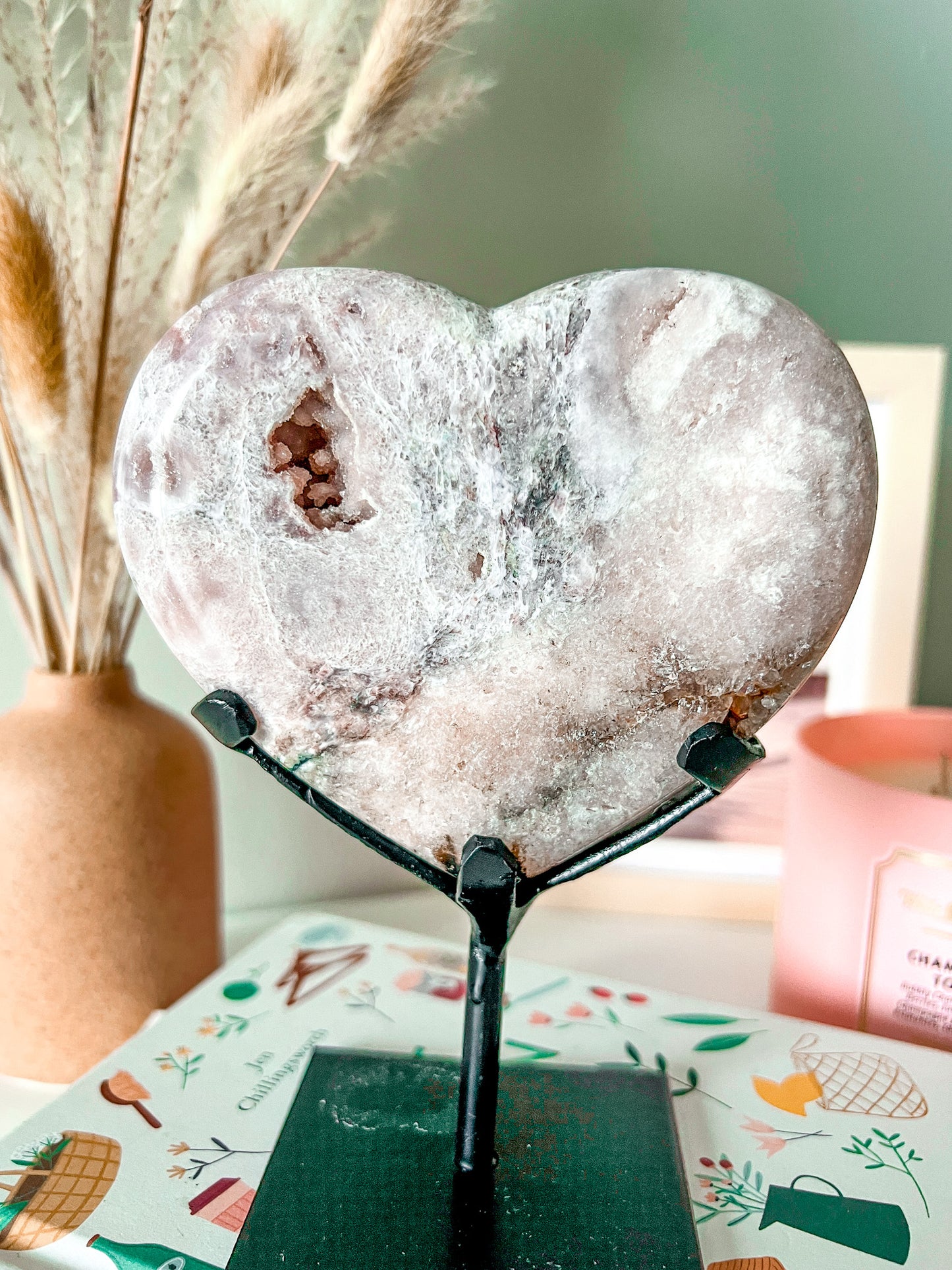 Druzy Pink Amethyst Heart with Custom Stand