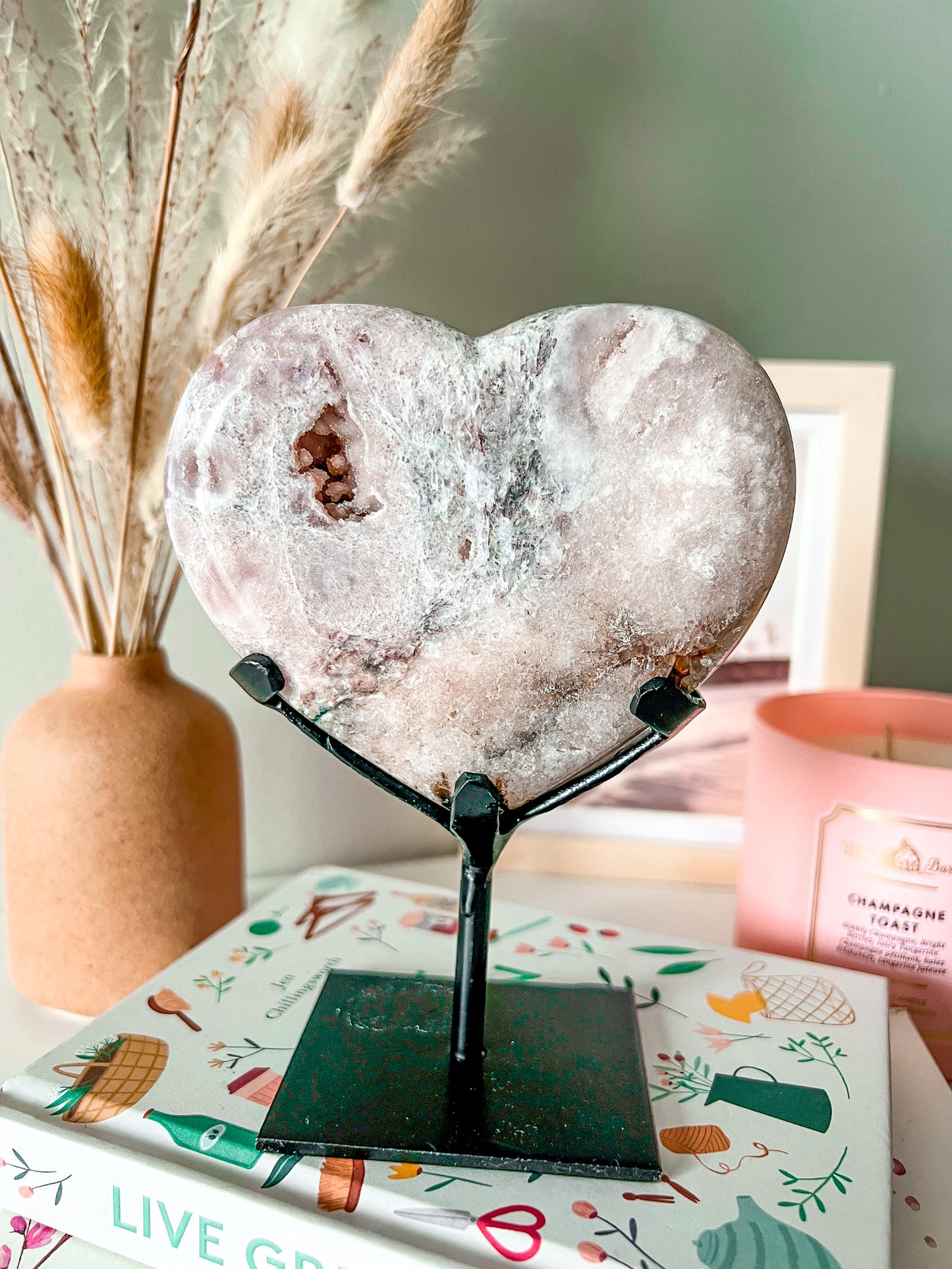 Druzy Pink Amethyst Heart with Custom Stand