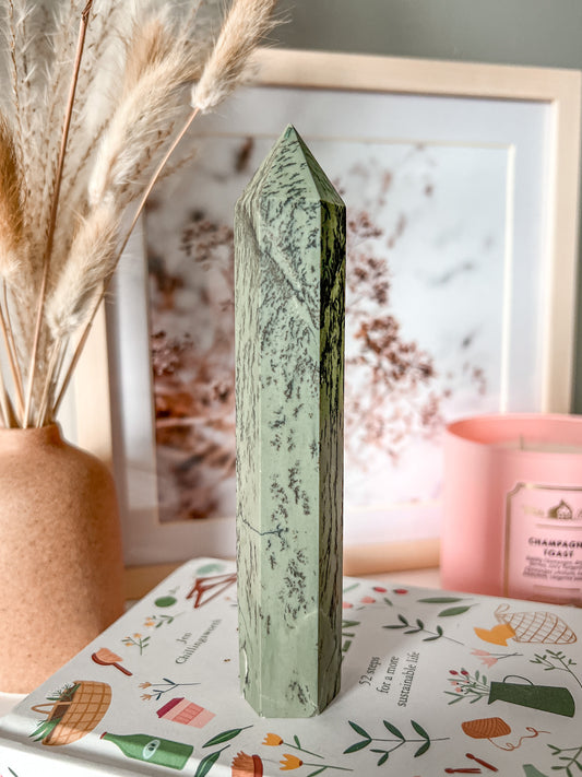 Dendritic Sage Green Jasper Tower