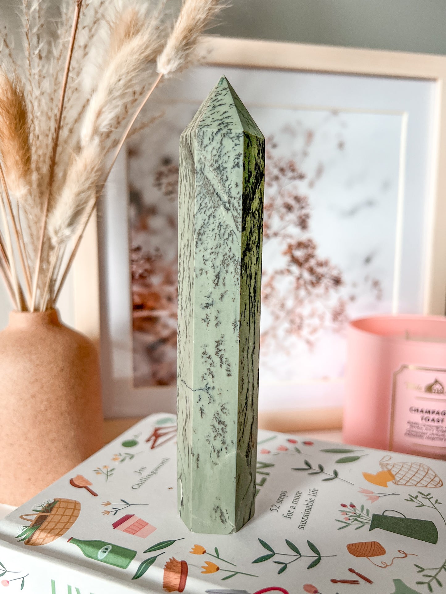 Dendritic Sage Green Jasper Tower