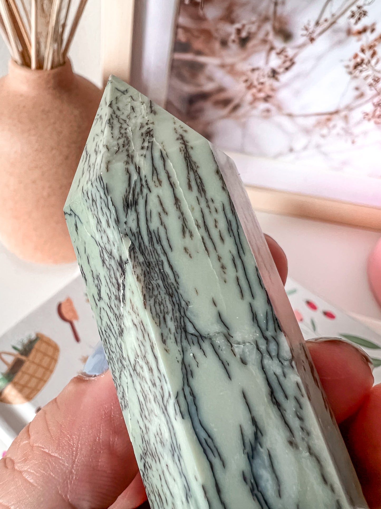 Dendritic Sage Green Jasper Tower